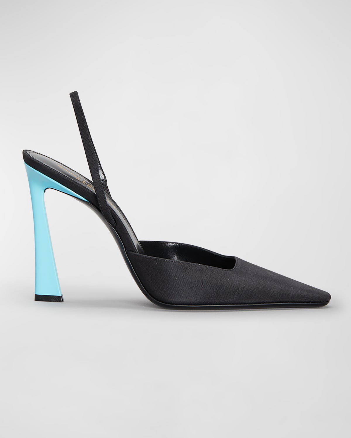 Saint Laurent Tom Satin Halter Slingback Pumps In Neroheavenly Blue