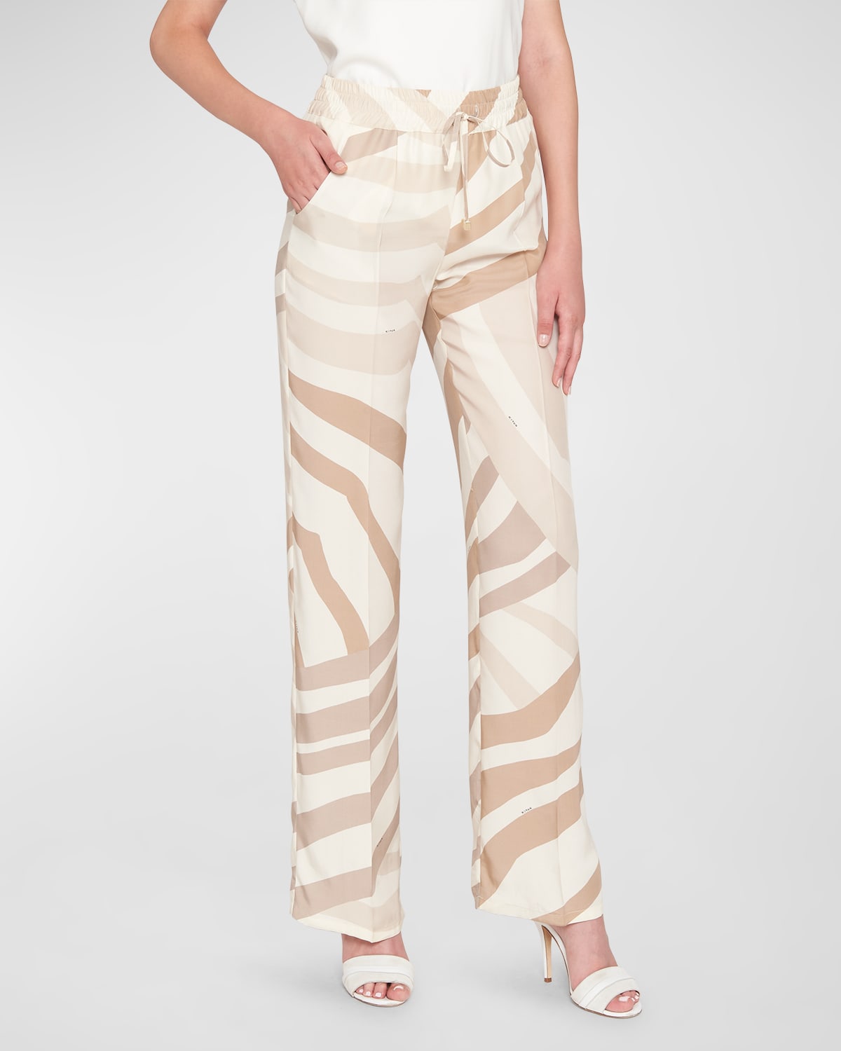 Abstract-Print Straight-Leg Silk Pants