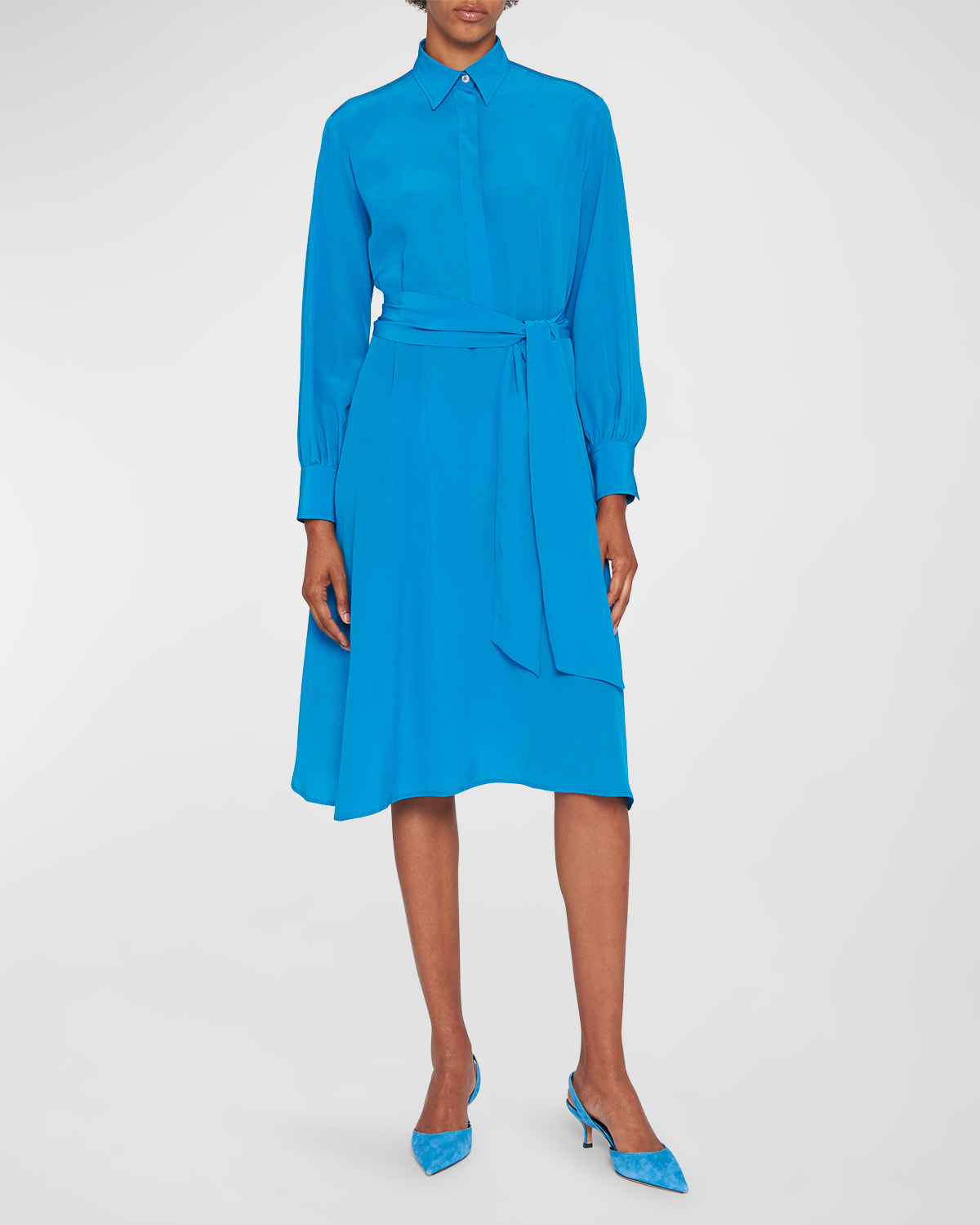 Kiton Tie-waist Silk Midi Dress In Turq Teal