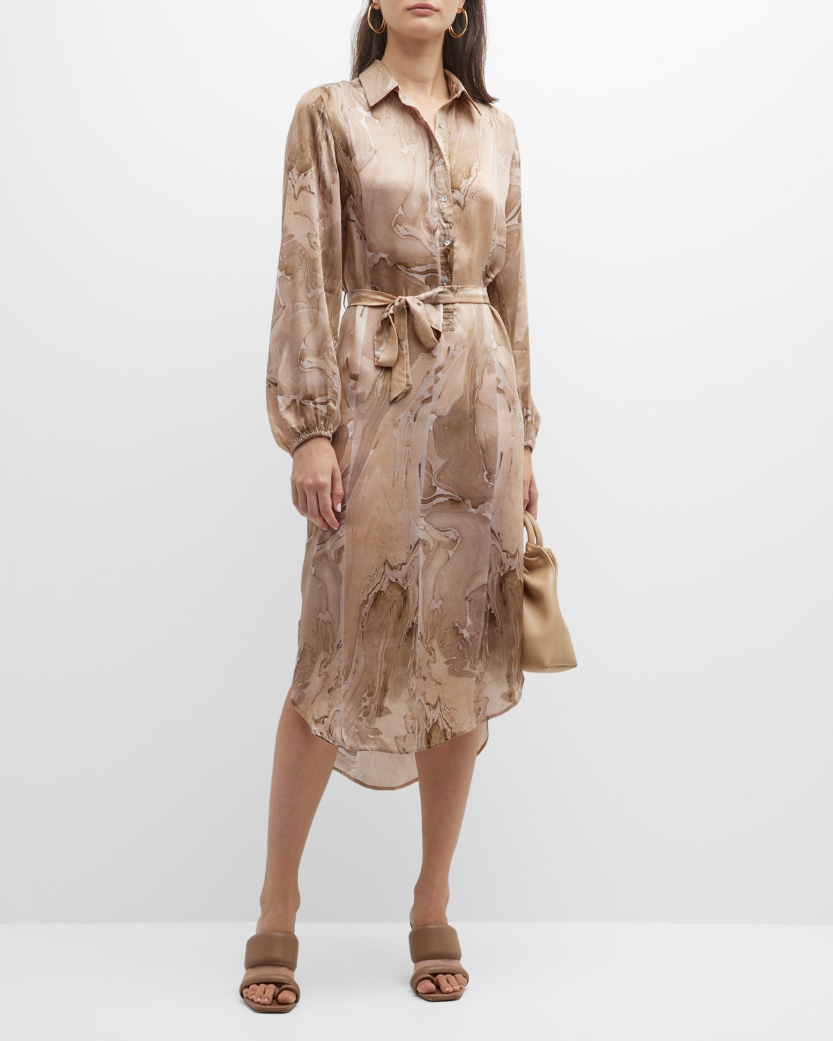Cypress Belted Marble-Print Shirtdress