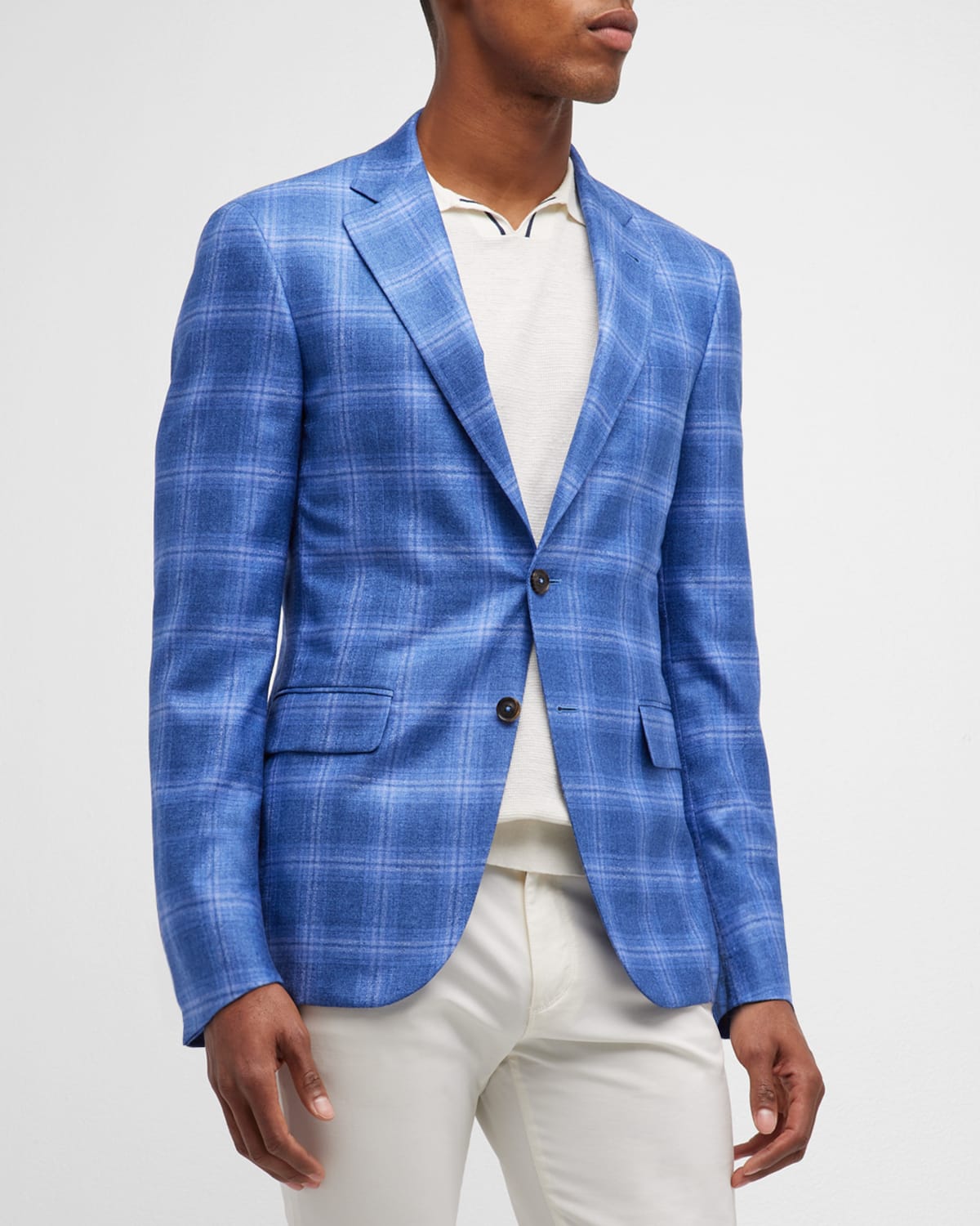 Canali Men's Plaid Silk-cashmere Sport Coat In Blue