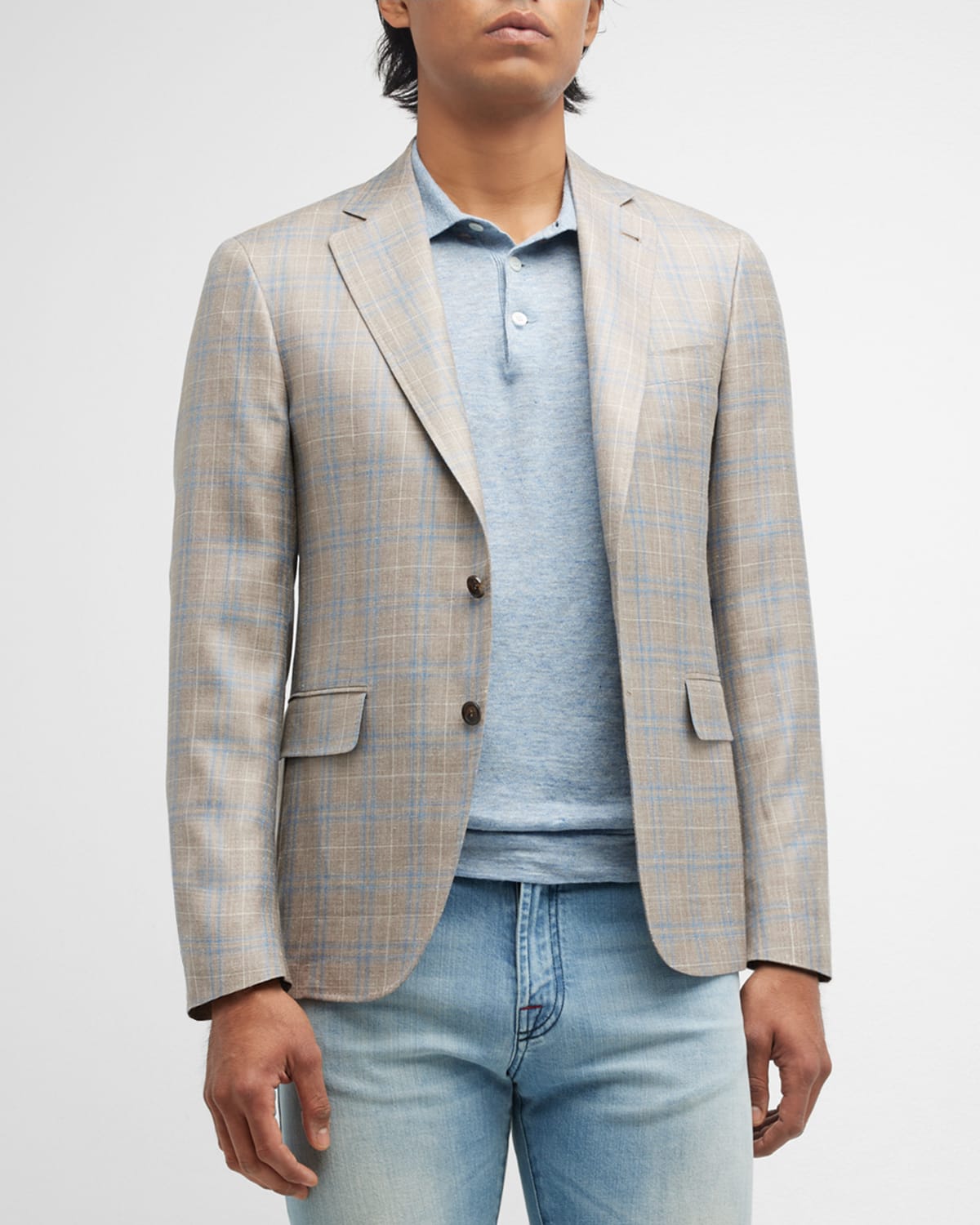 Canali Men's Plaid Wool-blend Sport Coat In Tan