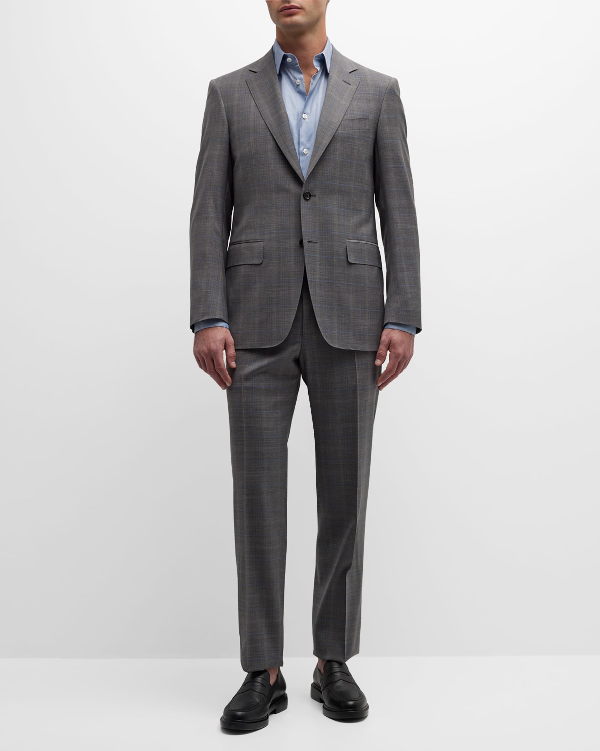 Shop Canali Men's Plaid With Windowpane Wool Suit In Grey