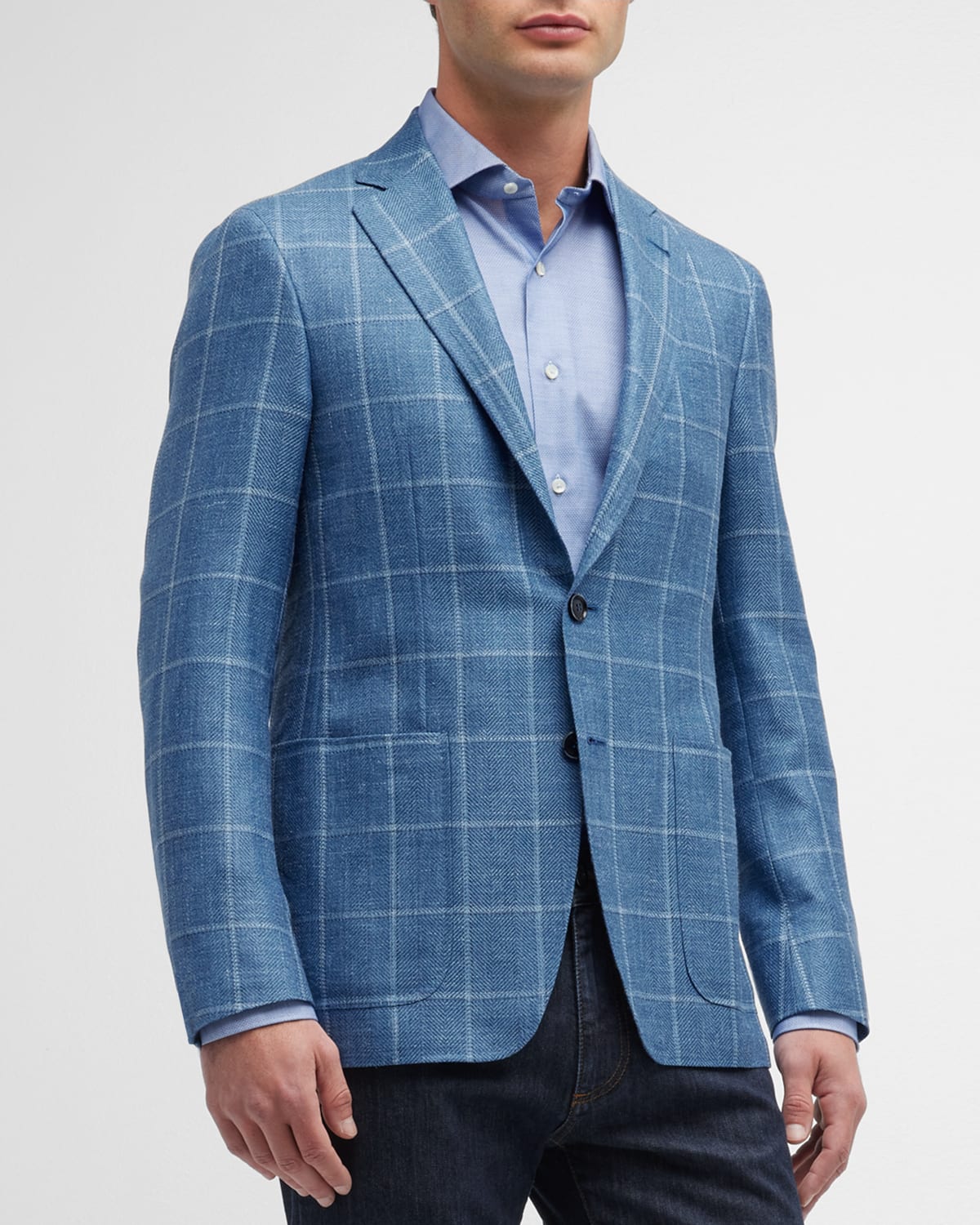 Canali Men's Windowpane Wool-blend Sport Coat In Bright Blue
