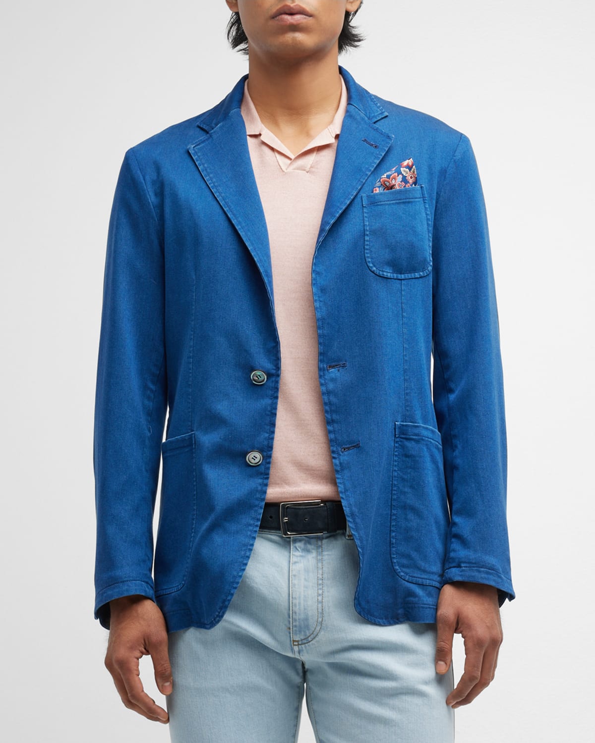 Canali Men's Soft Denim Blazer With Patch Pockets In Blue