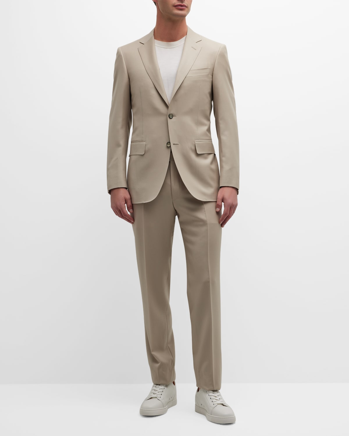 Shop Canali Men's Solid Wool Twill Suit In Tan