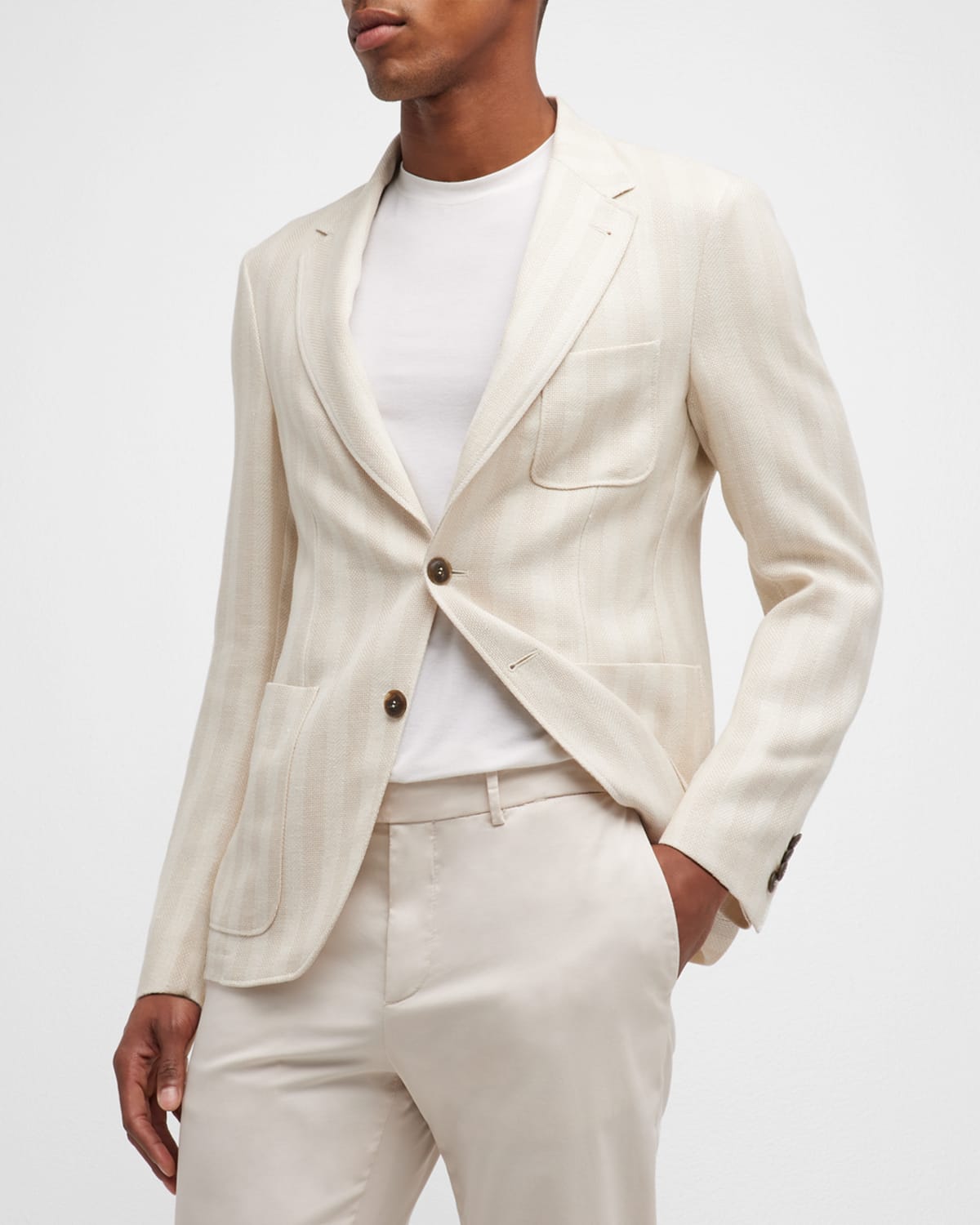 Canali Men's Textured Stripe Cutaway Jacket In White