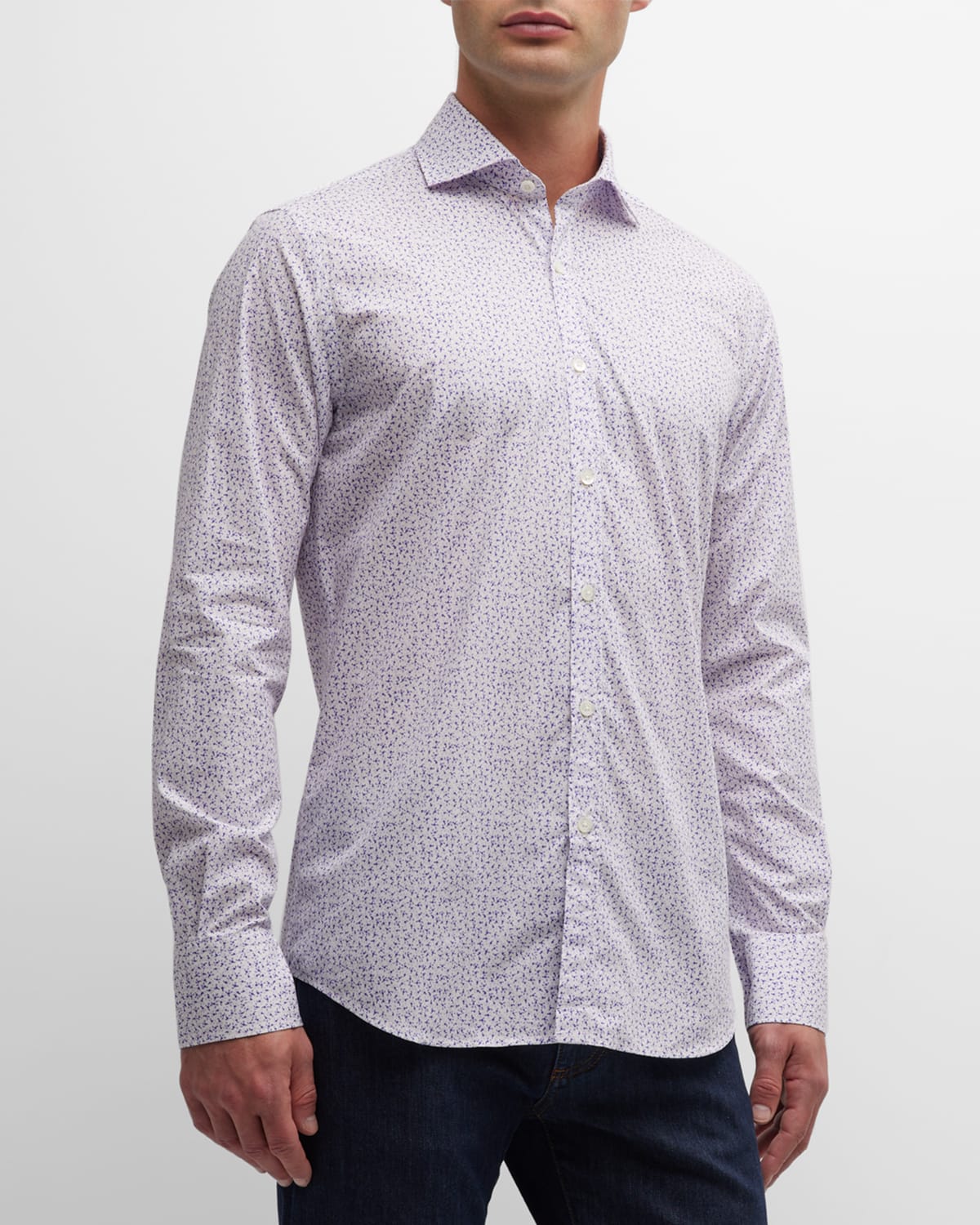 Canali Men's Micro-printed Sport Shirt In Purple
