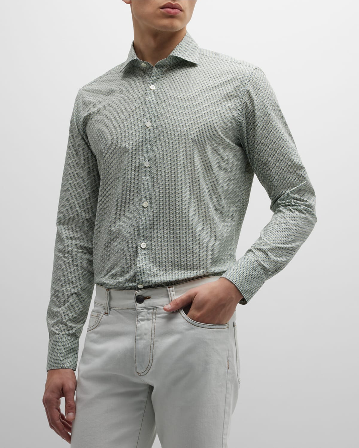 Men's Micro-Geometric Cotton Sport Shirt