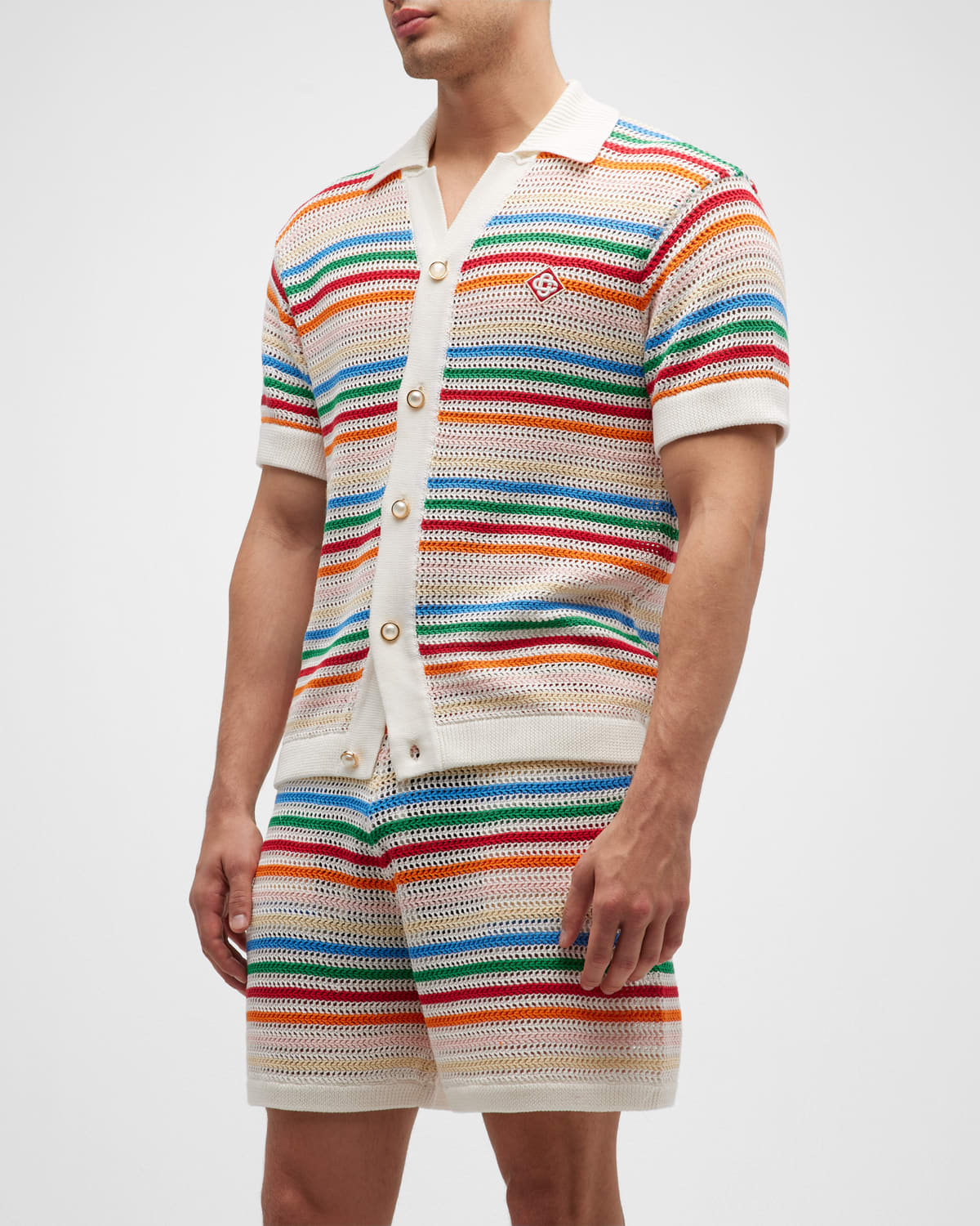 CASABLANCA Men's Braid Striped Knit Shirt | Smart Closet