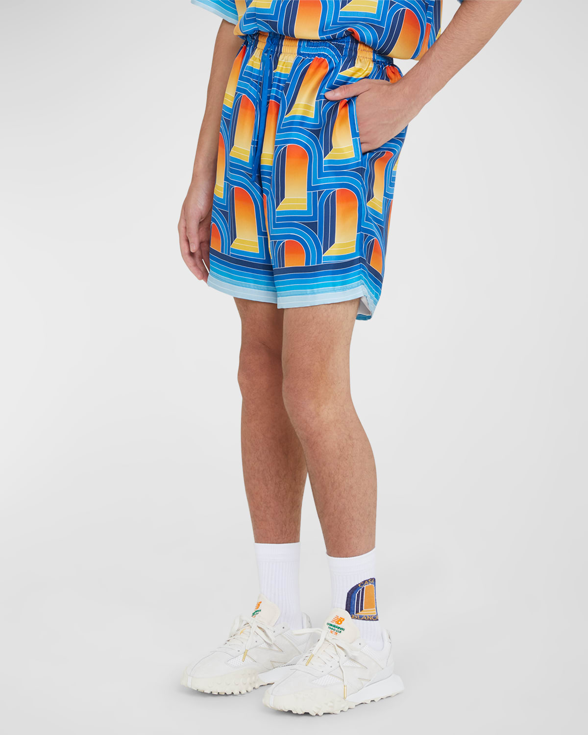 Casablanca Men's L'arche De Nuit Silk Drawstring Shorts In L'arche De Nuit