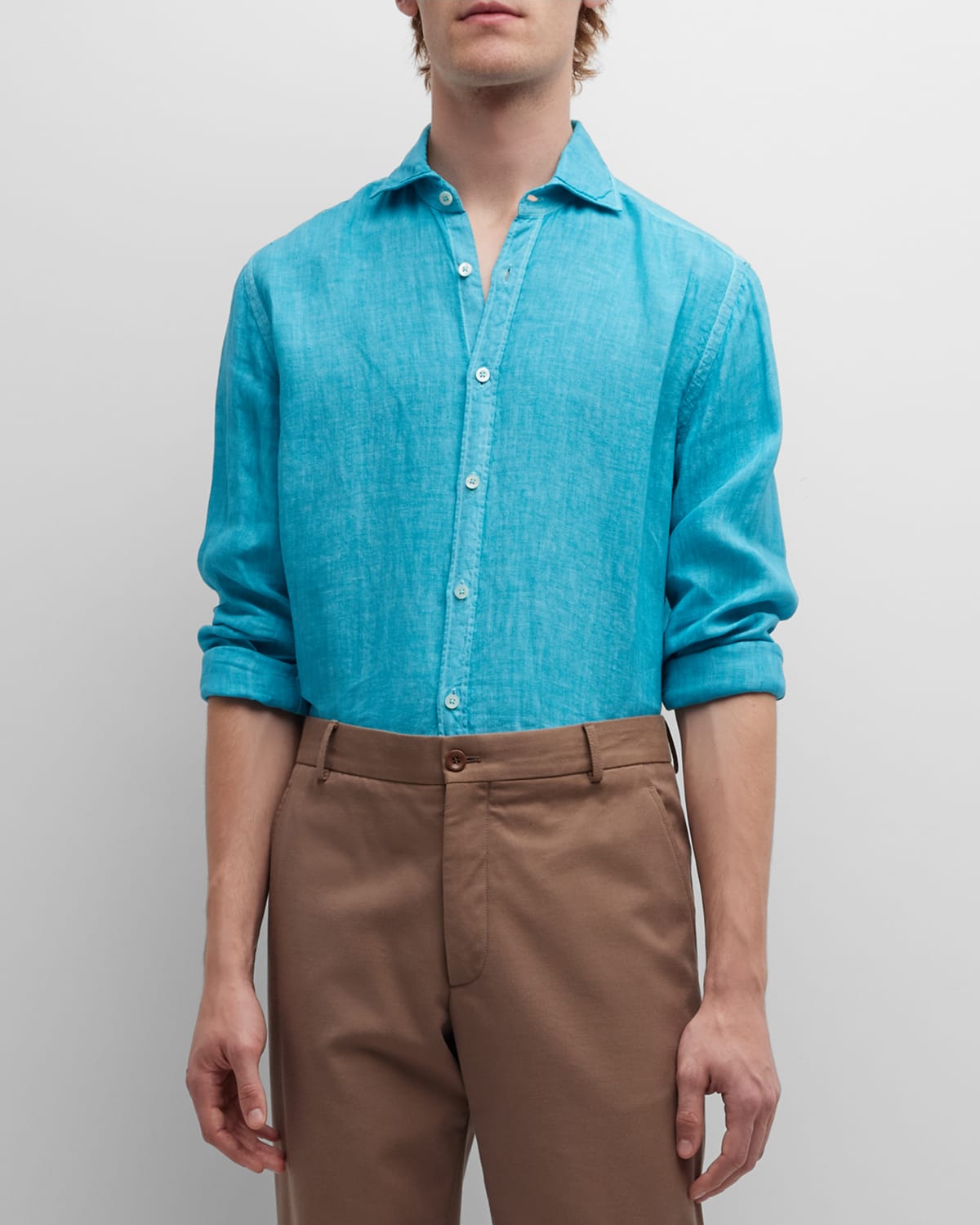 Canali Men's Linen Sport Shirt In Blue
