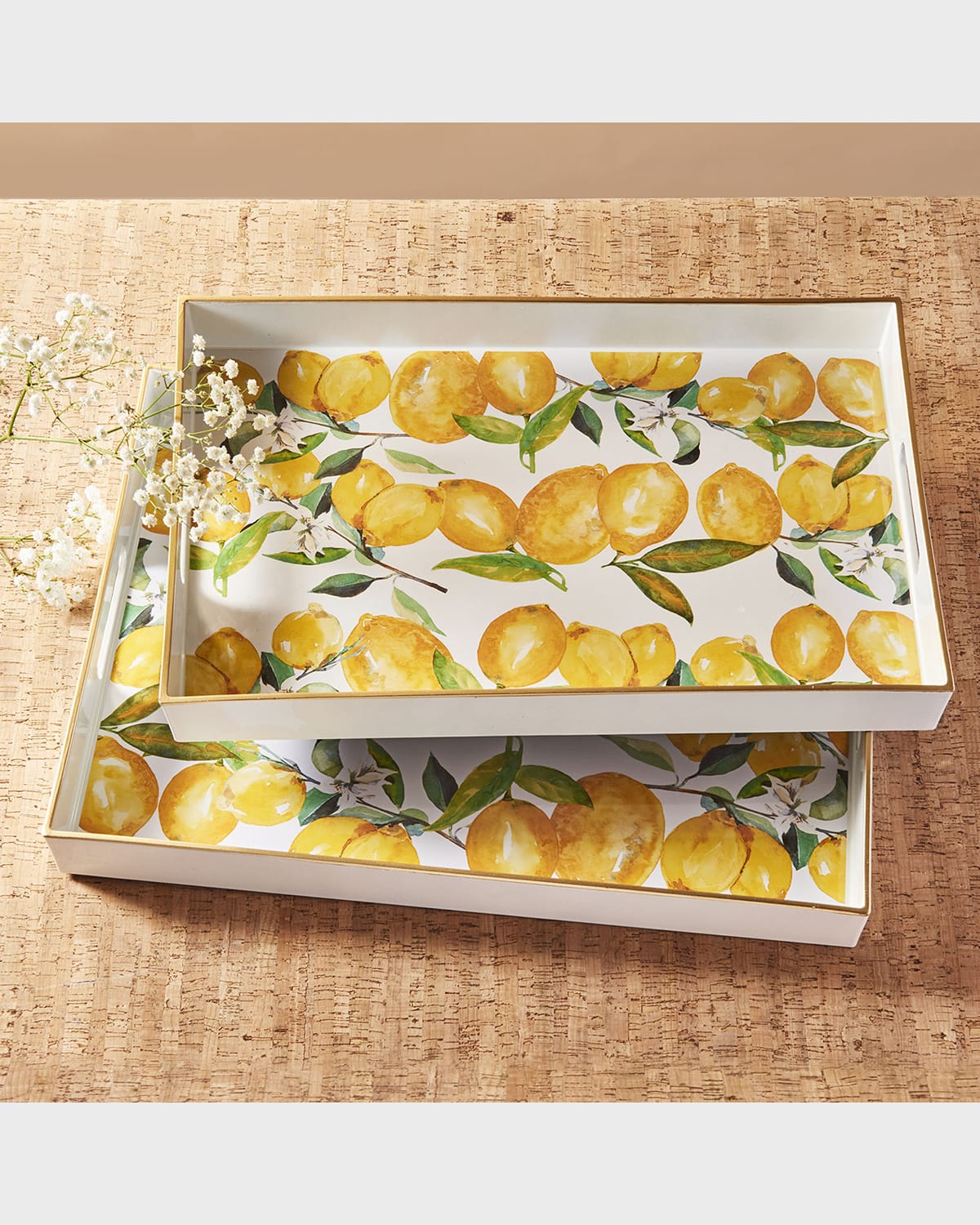 American Atelier Lemons Branches Trays, Set Of 2