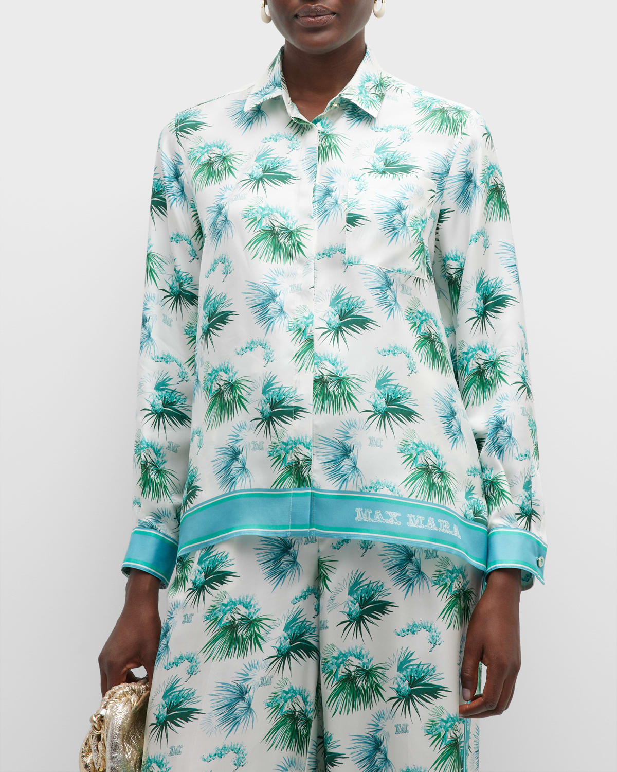Max Mara Svago Printed Silk Twill Shirt In Turquoise