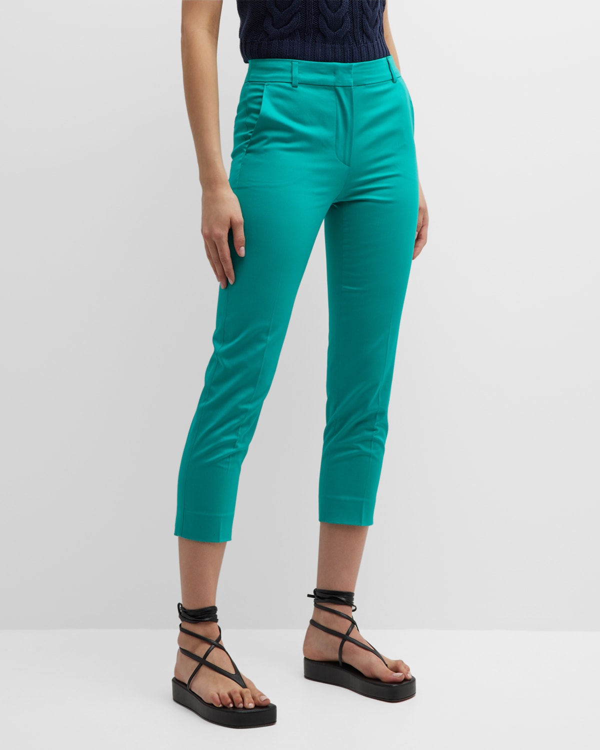 Max Mara Lince Slim Cotton Pants In Pastel Green