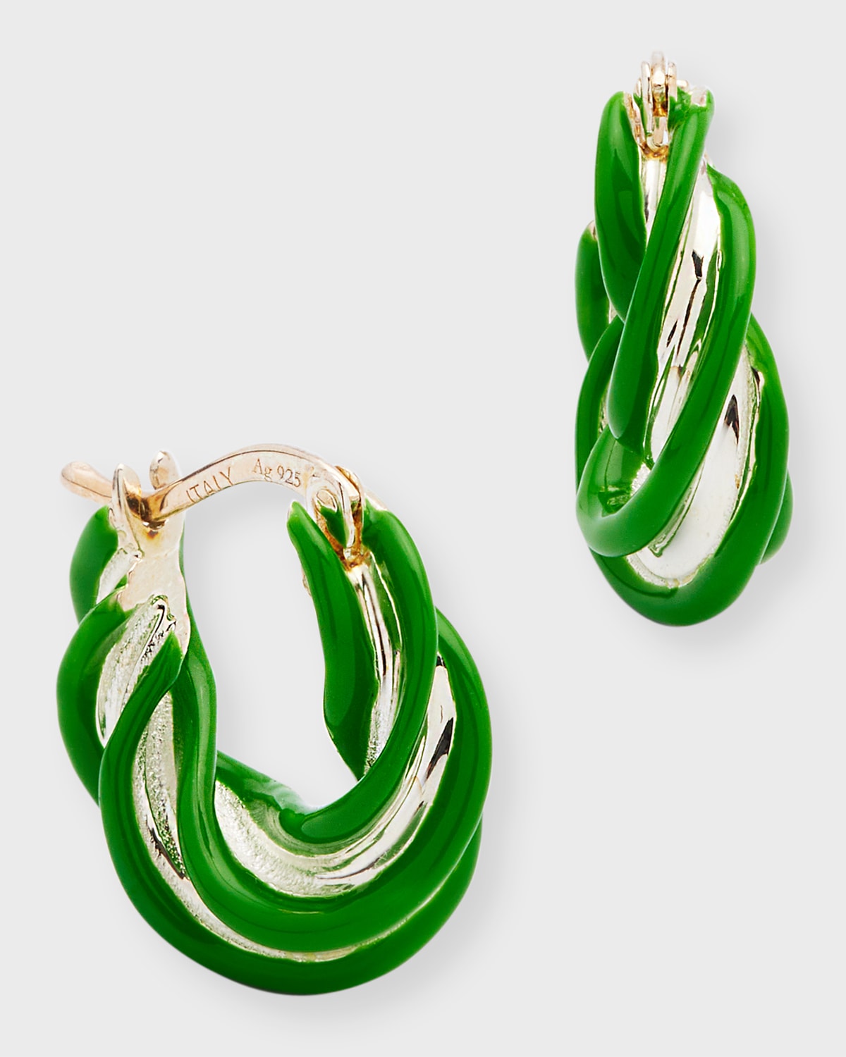 Bottega Veneta Pillar Twisted Hoop Earrings, Palm Green