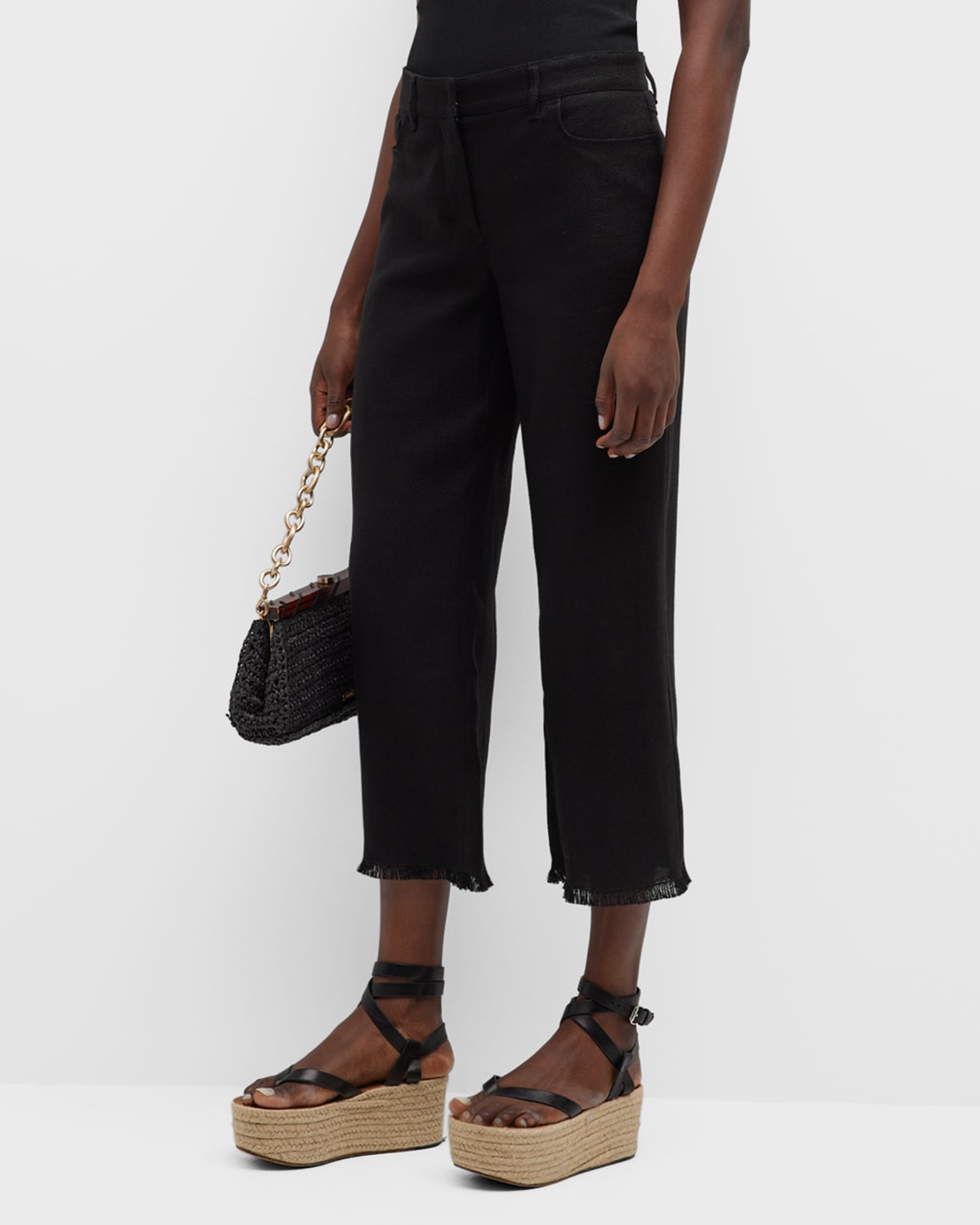 Max Mara Cervia Fringe Linen Pants In Black