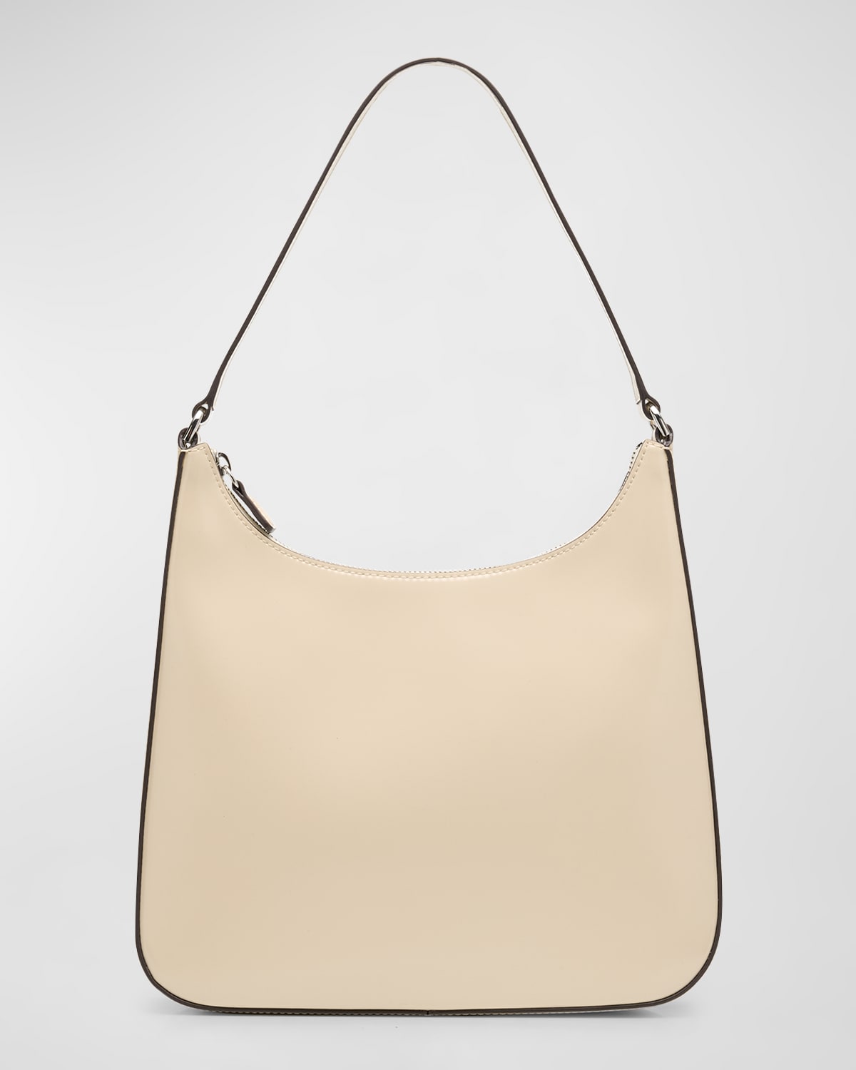 Staud Alec Zip Leather Shoulder Bag In Cream Contrast