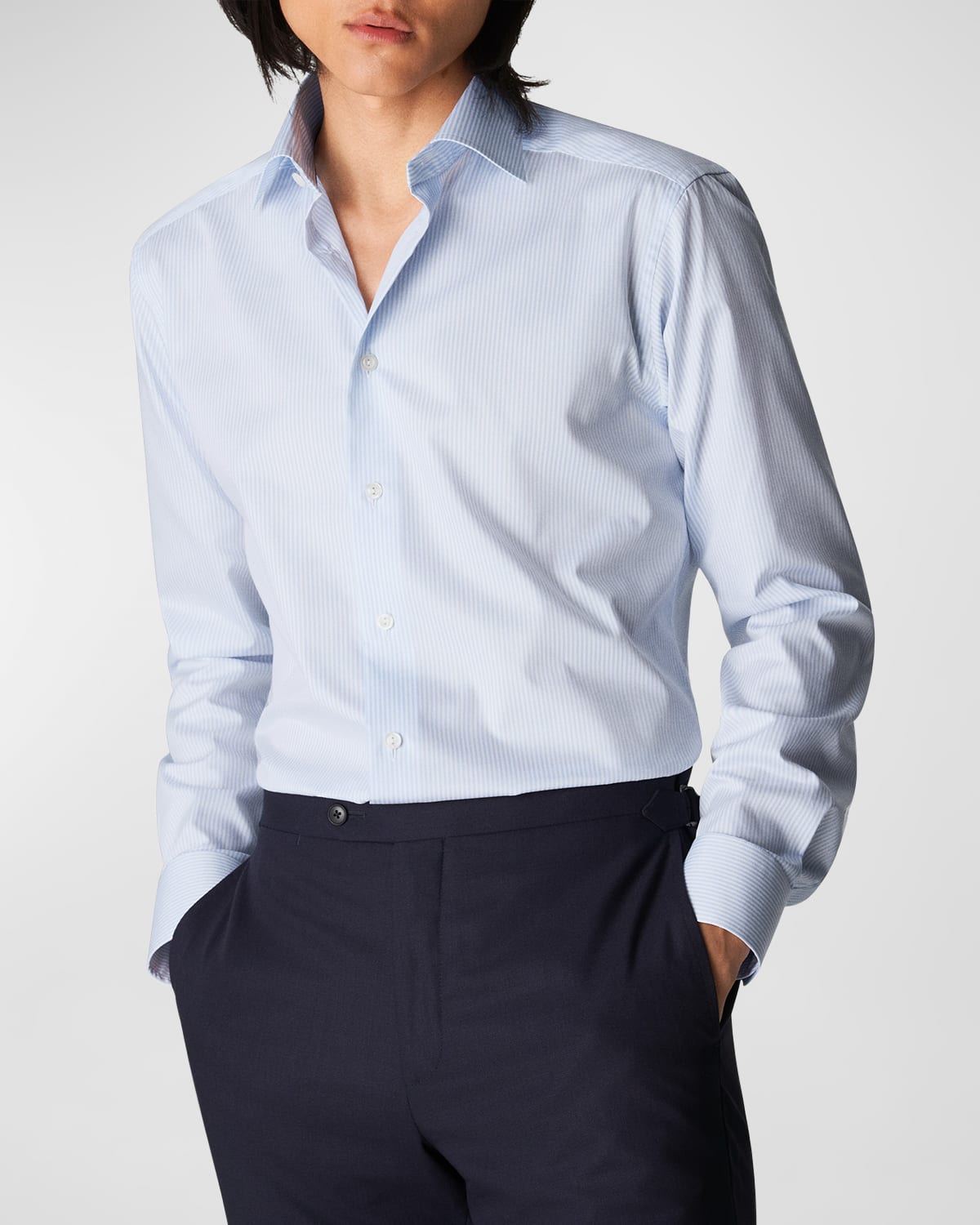 Shop Eton Men's Contemporary Fit Cotton Stripe Dress Shirt In Blue