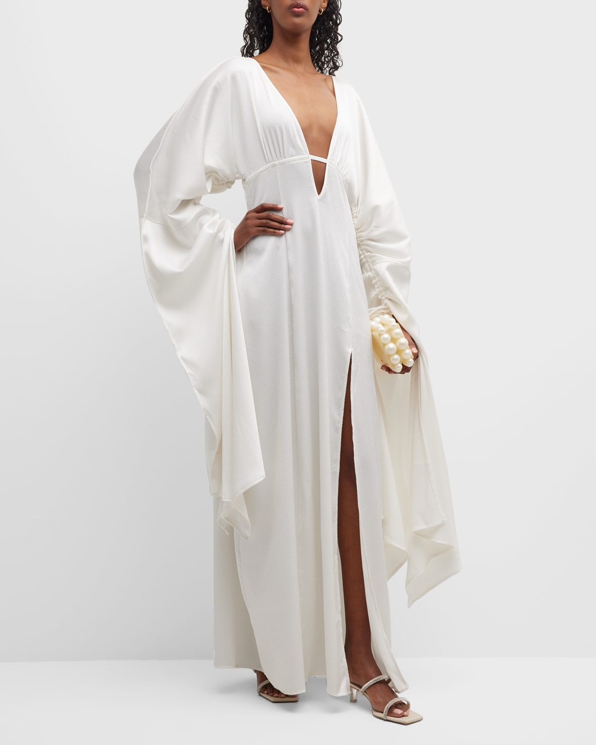 Cult Gaia Draped Deep V-neck Cutout Gown In Off White