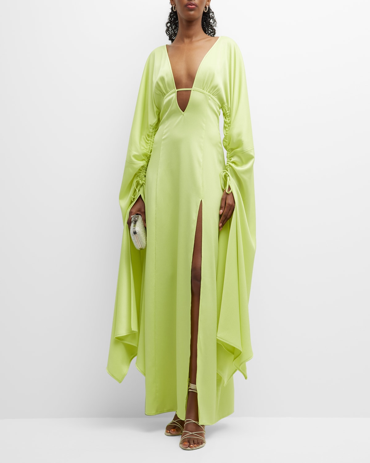 Cult Gaia Winona Long Sleeve Satin Crepe Gown In Mantis