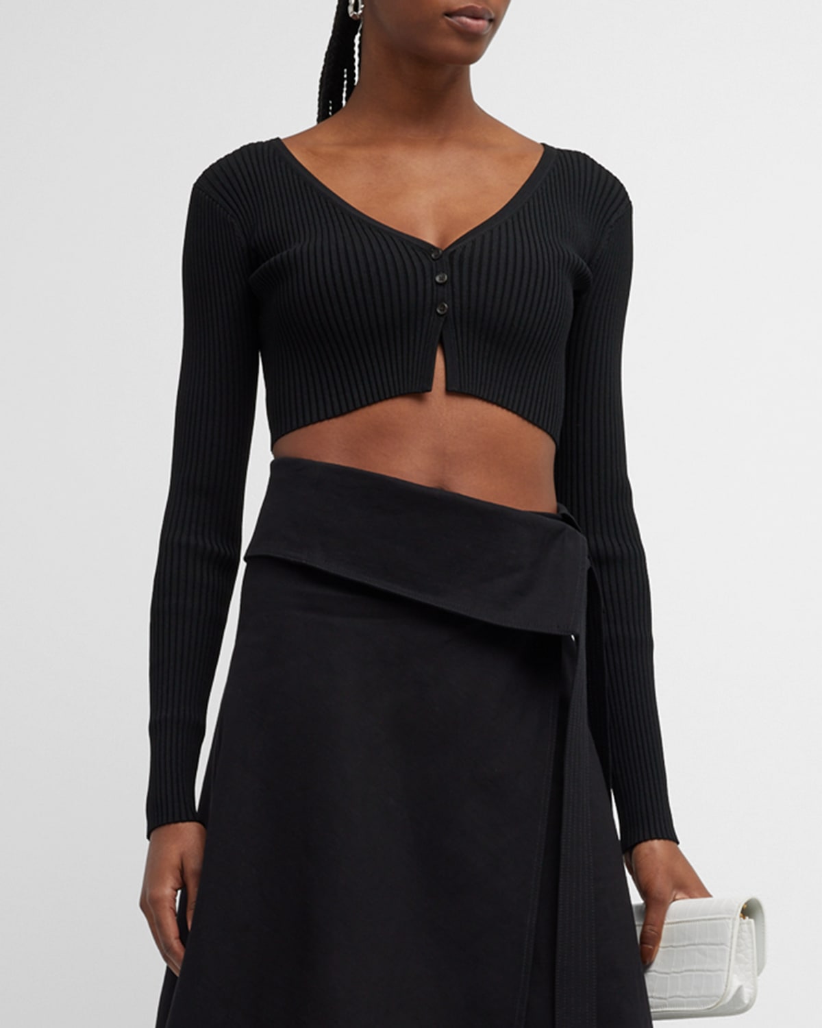 Shop A.l.c Hallie Rib-knit Cropped Cardigan In Black