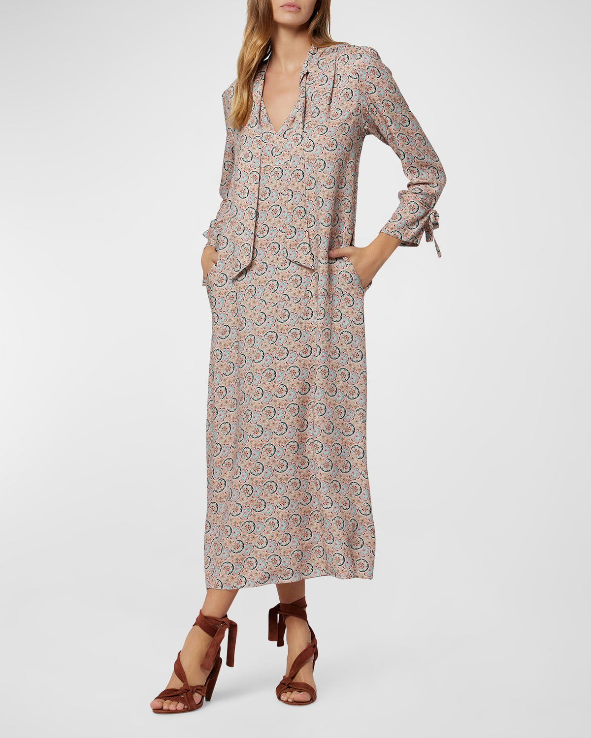 Courtney Floral-Print 3/4-Sleeve Midi Dress