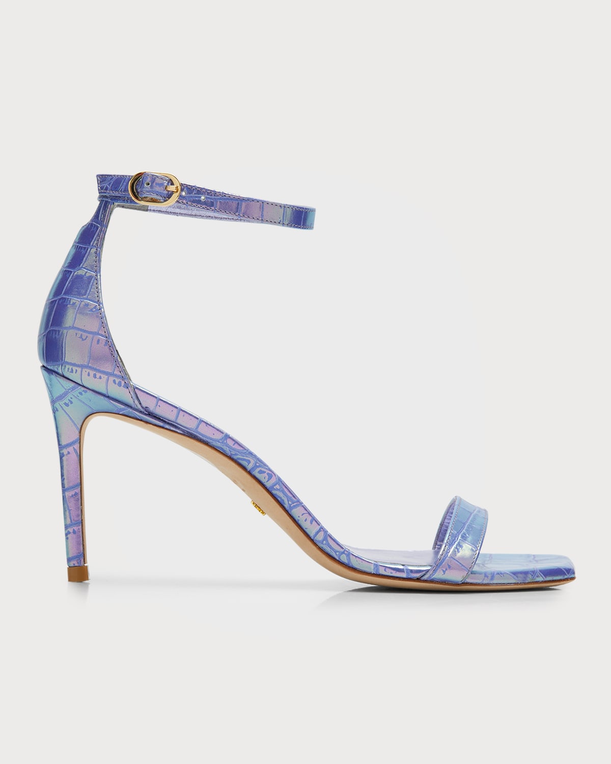 Stuart Weitzman Nunakedcurve Croco Ankle-strap Sandals In Violet