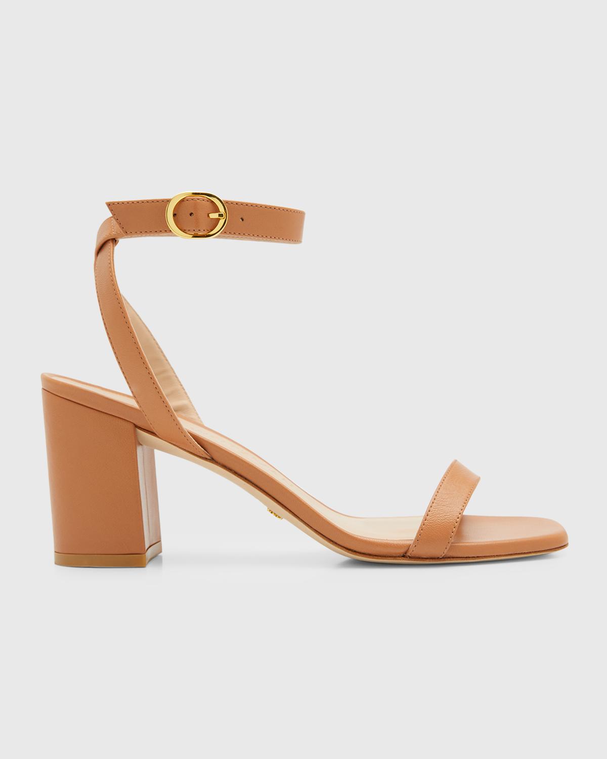 Stuart Weitzman Nearlybare Leather Ankle-strap Sandals In Tan