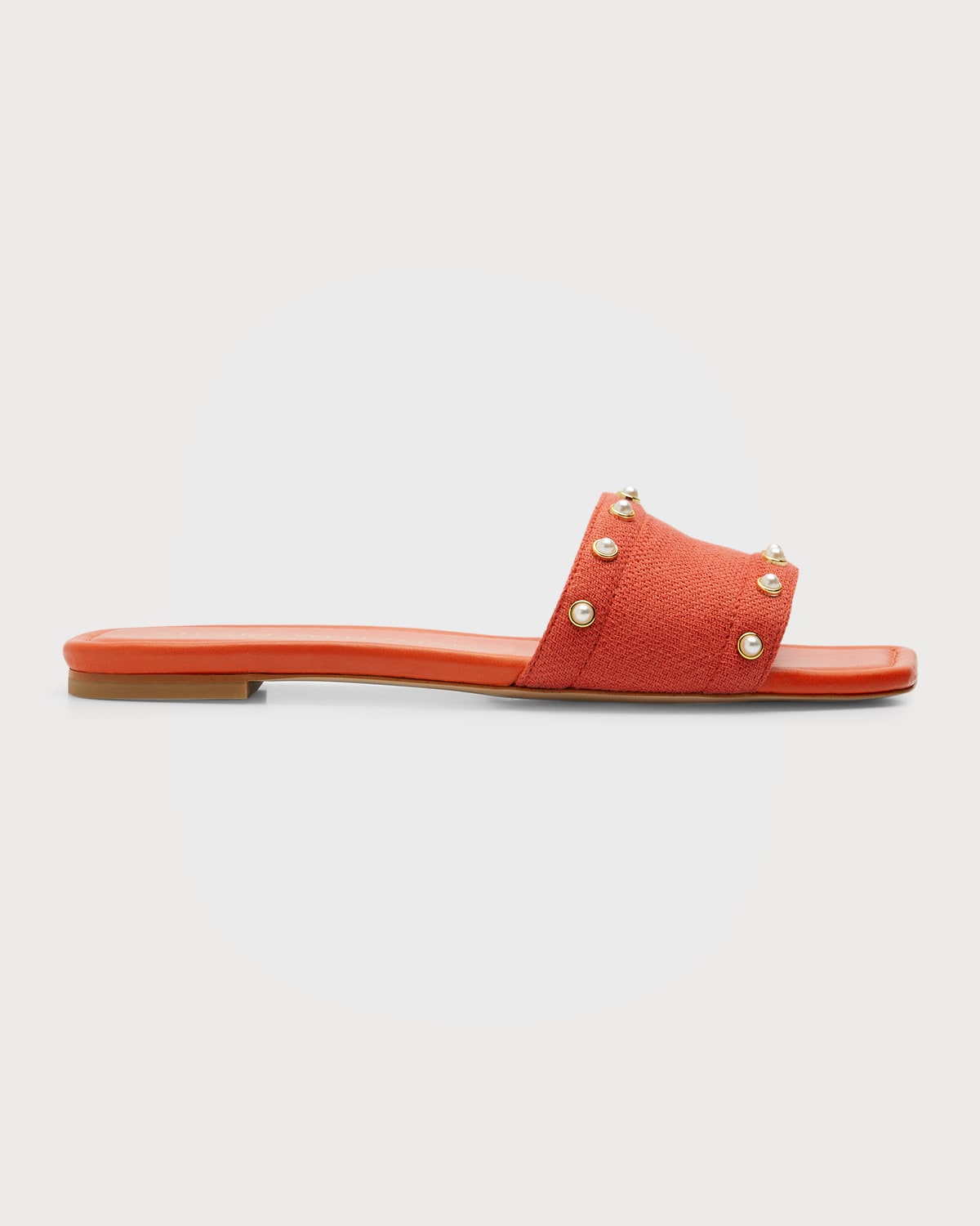 Stuart Weitzman Linen Pearly Stud Flat Sandals Smart Closet