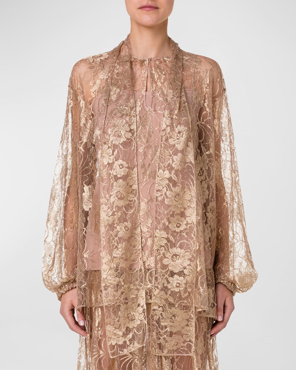 Shop Akris Floral Techno Lace Blouse With Tank In Sand