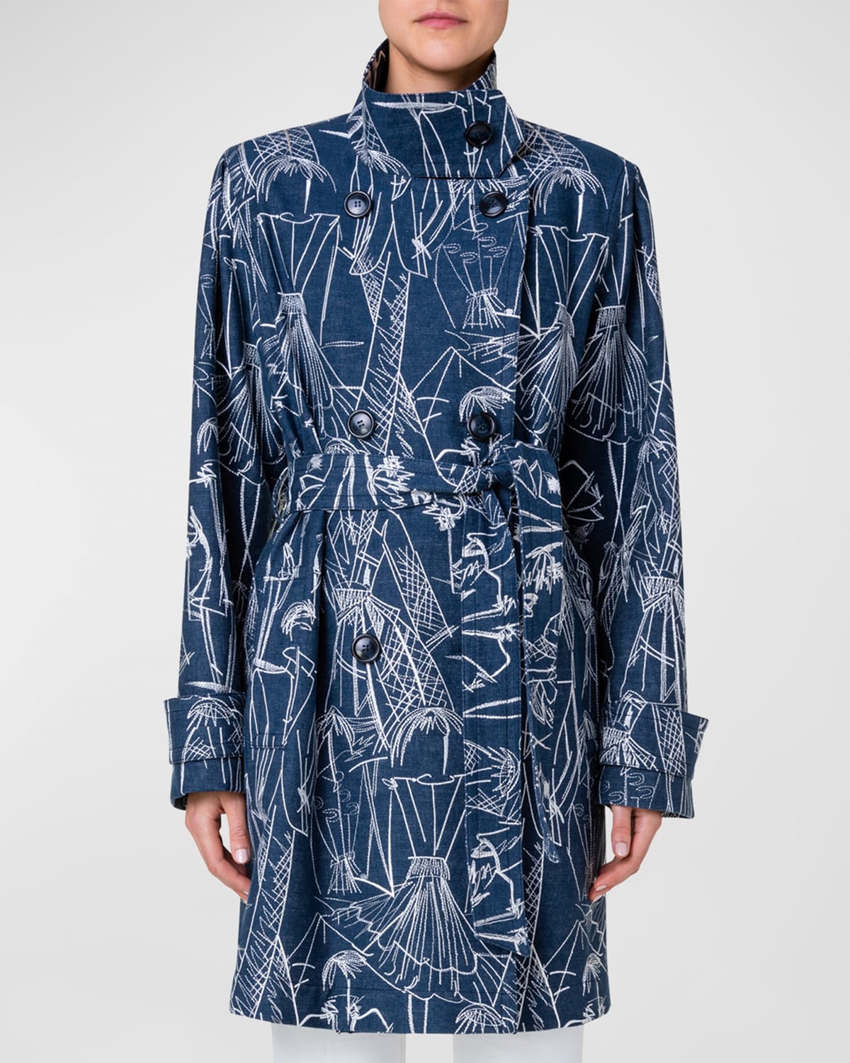 Ornella Croquis Embroidered Denim Trench Coat