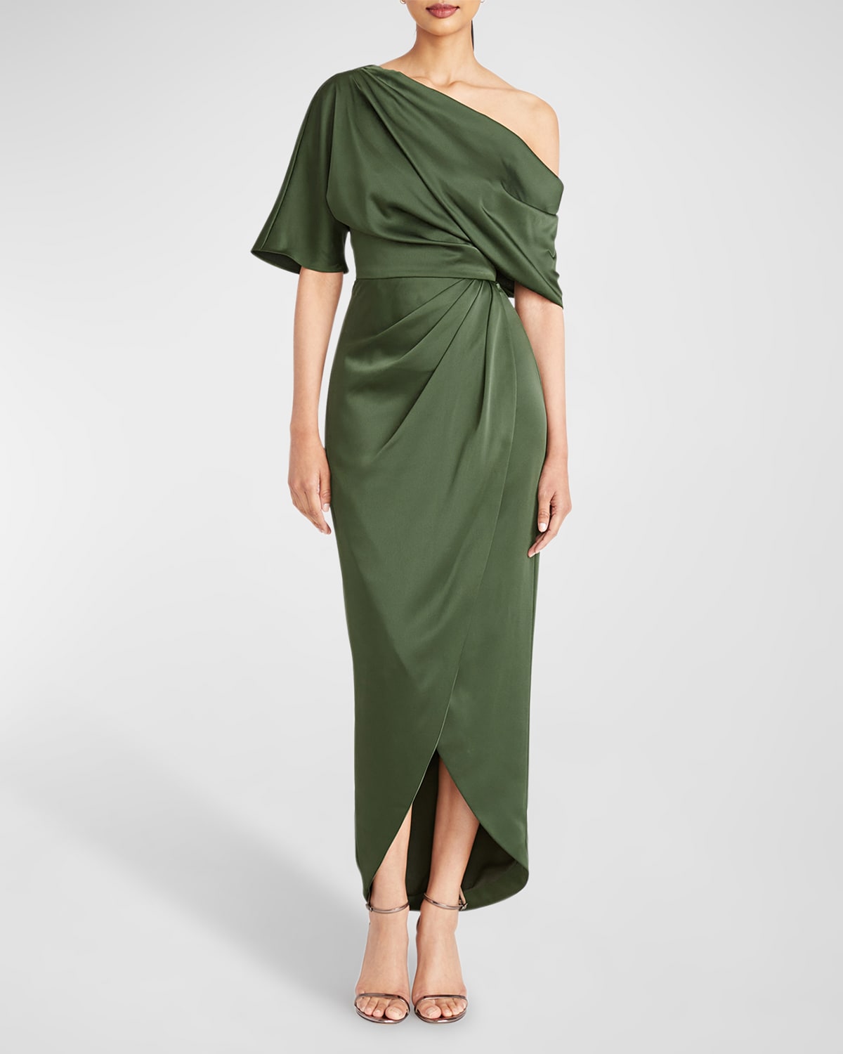 Theia Rayna Draped One-shoulder High-low Gown In Multi