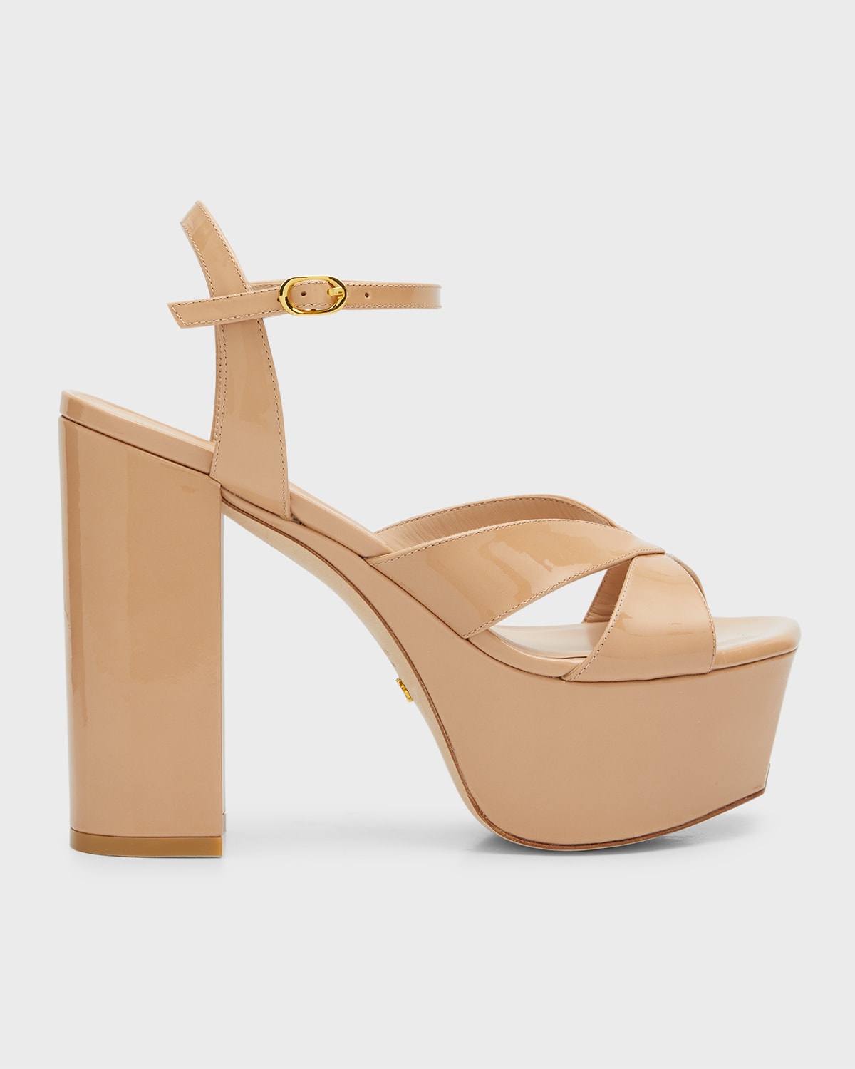 Stuart Weitzman Miami Crisscross Ankle-strap Platform Sandals In Adobe