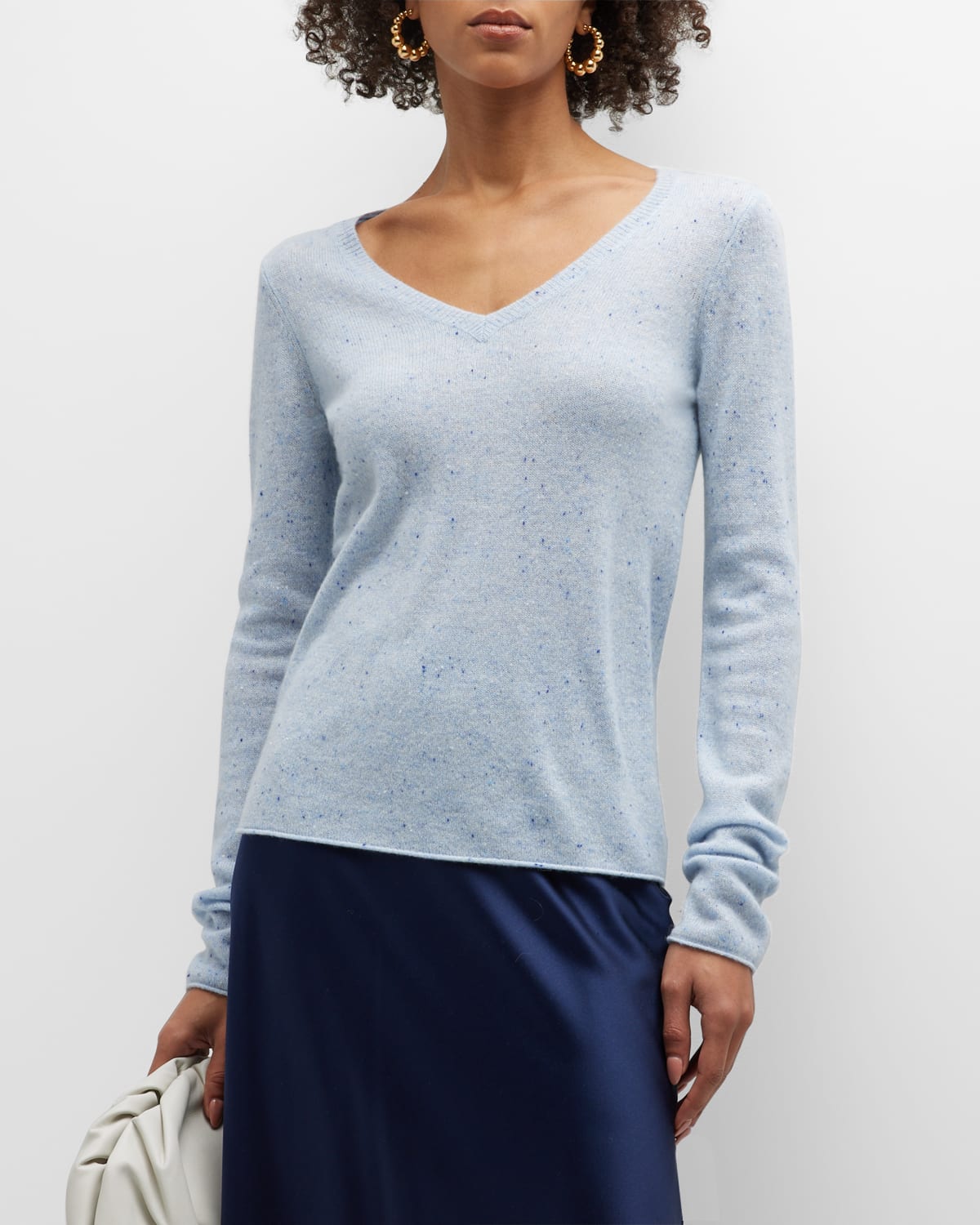 Cashmere Donegal Speckle-Knit V-Neck Sweater