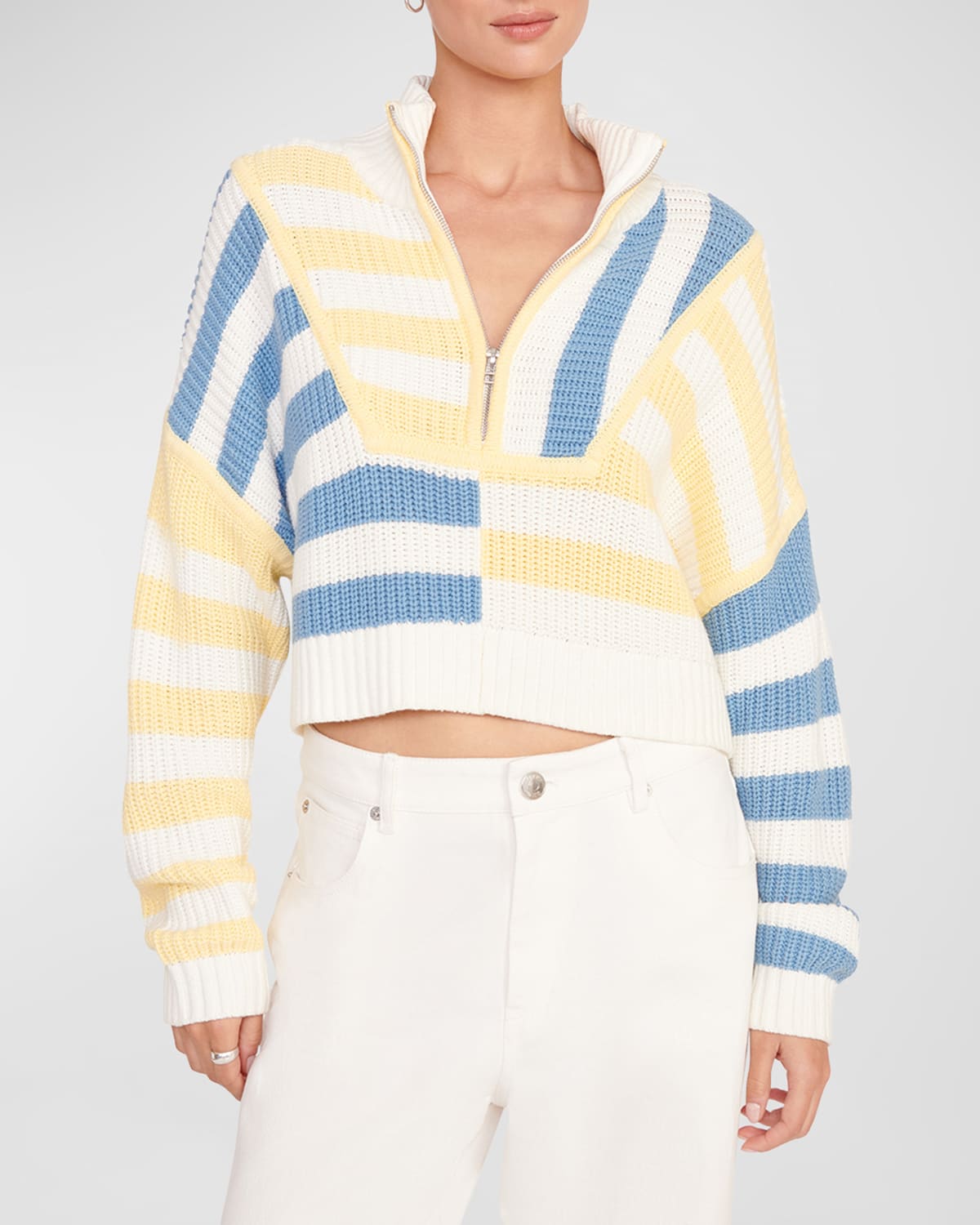 Shop Staud Hampton Multicolor Cropped Sweater In Buttercup