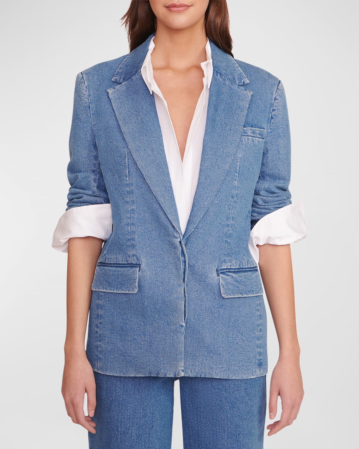 Staud Cotton Maxwell Blazer In Medium Wash