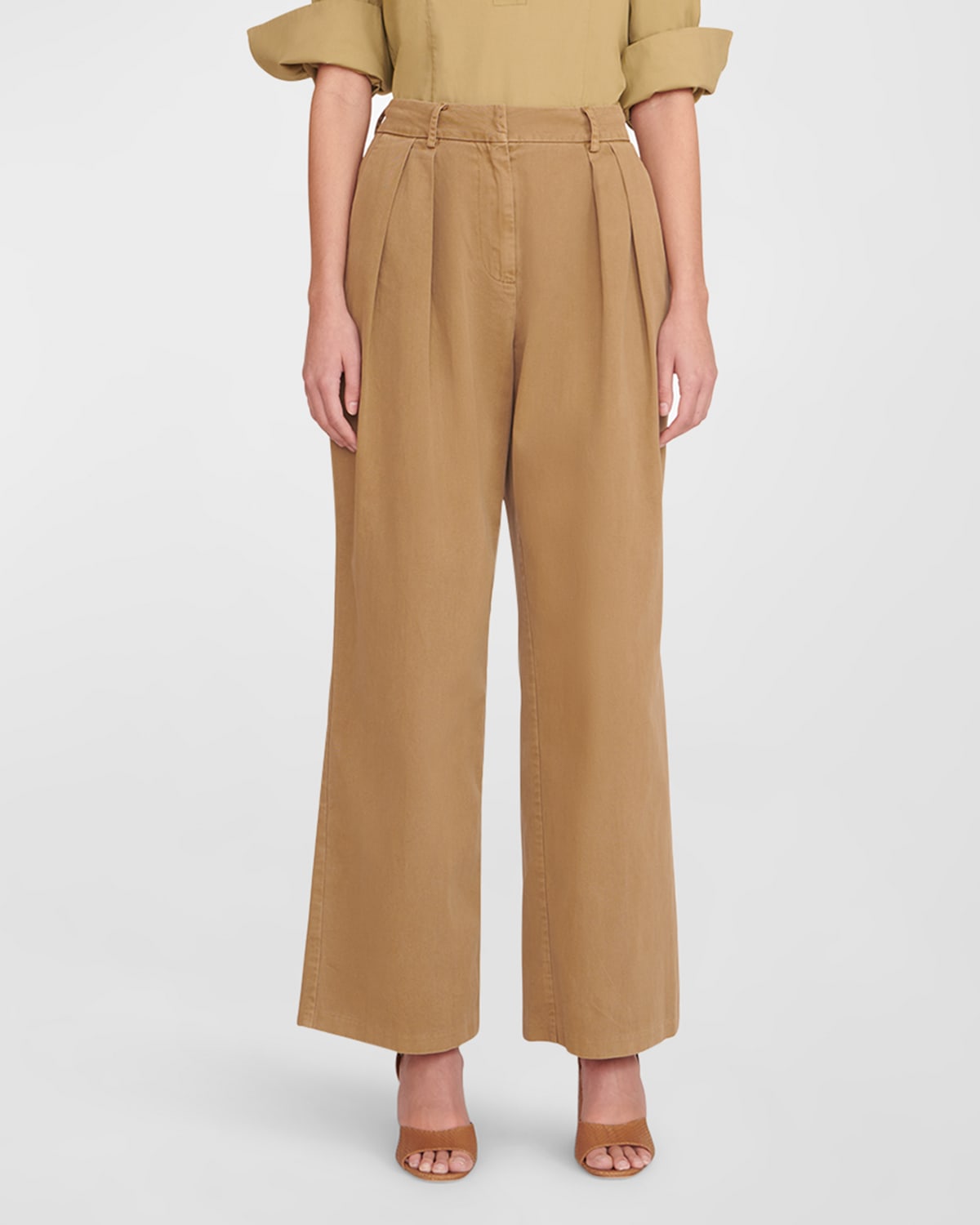 Staud Luisa Pleated Cotton-twill Wide-leg Pants In Rosemary