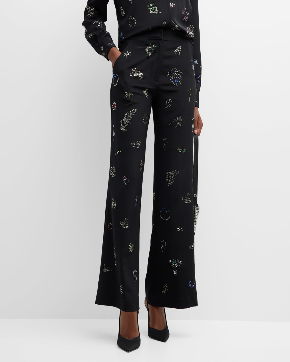 Libertine Victorian Pins Embellished Wide-leg Trousers In Black