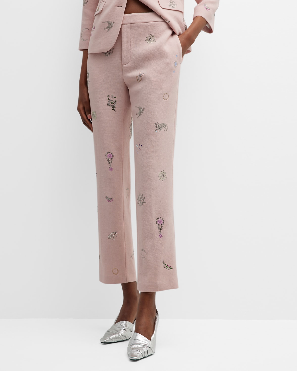 Libertine Victorian Pins Strass Slim-leg Ankle Trousers In Pink