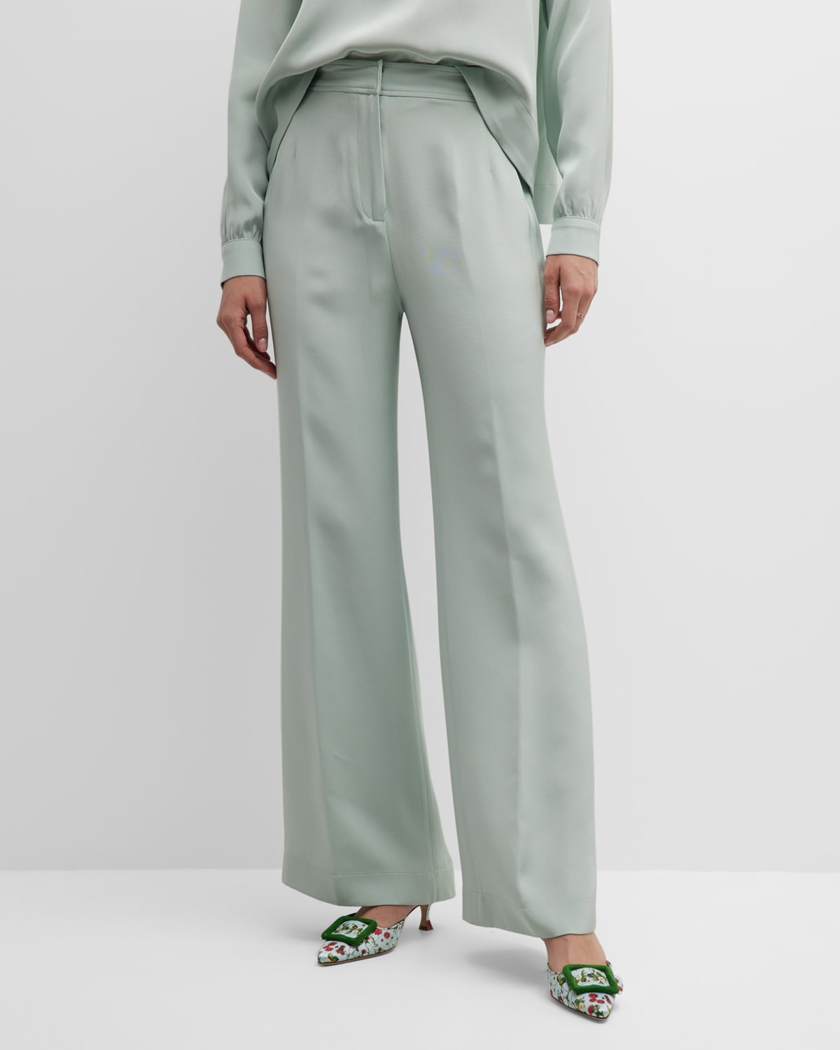 Libertine Mid-rise Wide-leg Silk Trousers In Green