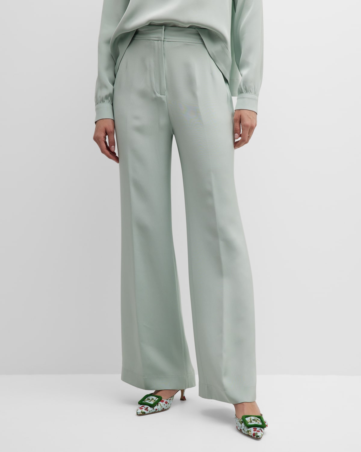 Libertine Mid-rise Wide-leg Silk Pants In Green