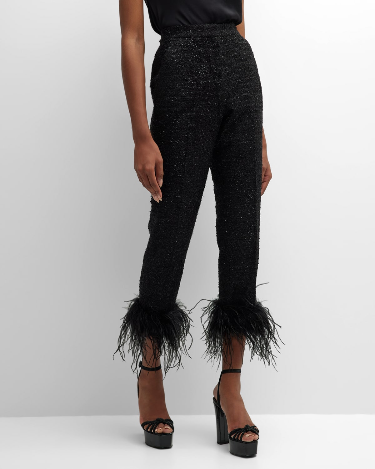 Jourdan Feather-Trim Boucle Pants