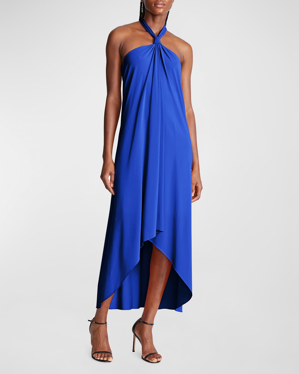Halston Lulu High-low Jersey Halter Dress In Lapis | ModeSens