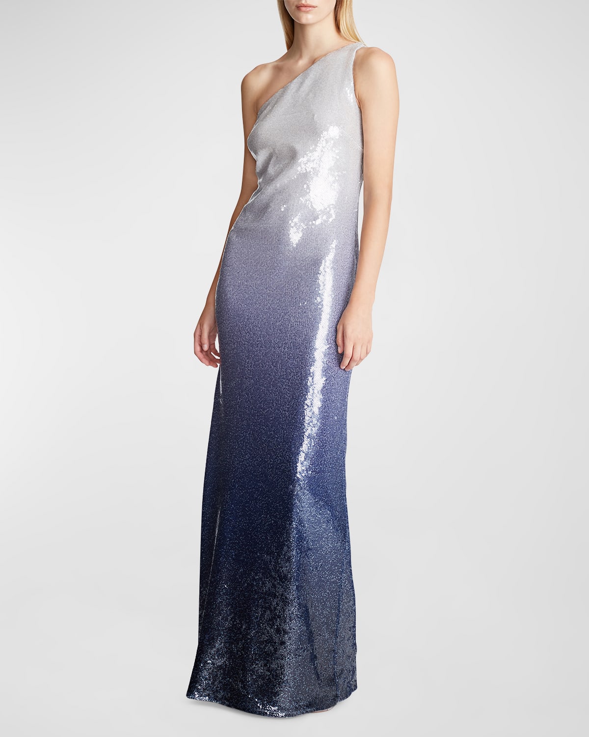 Tiana One-Shoulder Ombre Sequin Gown