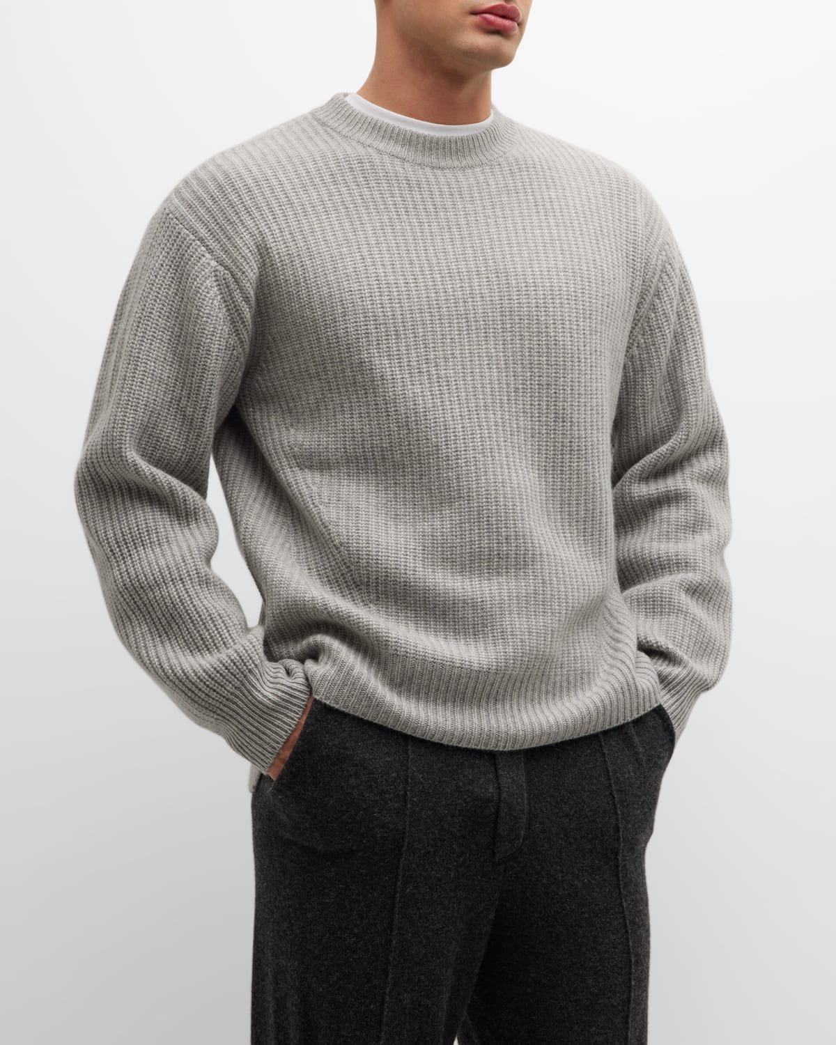 Lisa Yang Men's Cyrille 5-gauge Fisherman's Cashmere Sweater In Dove Grey