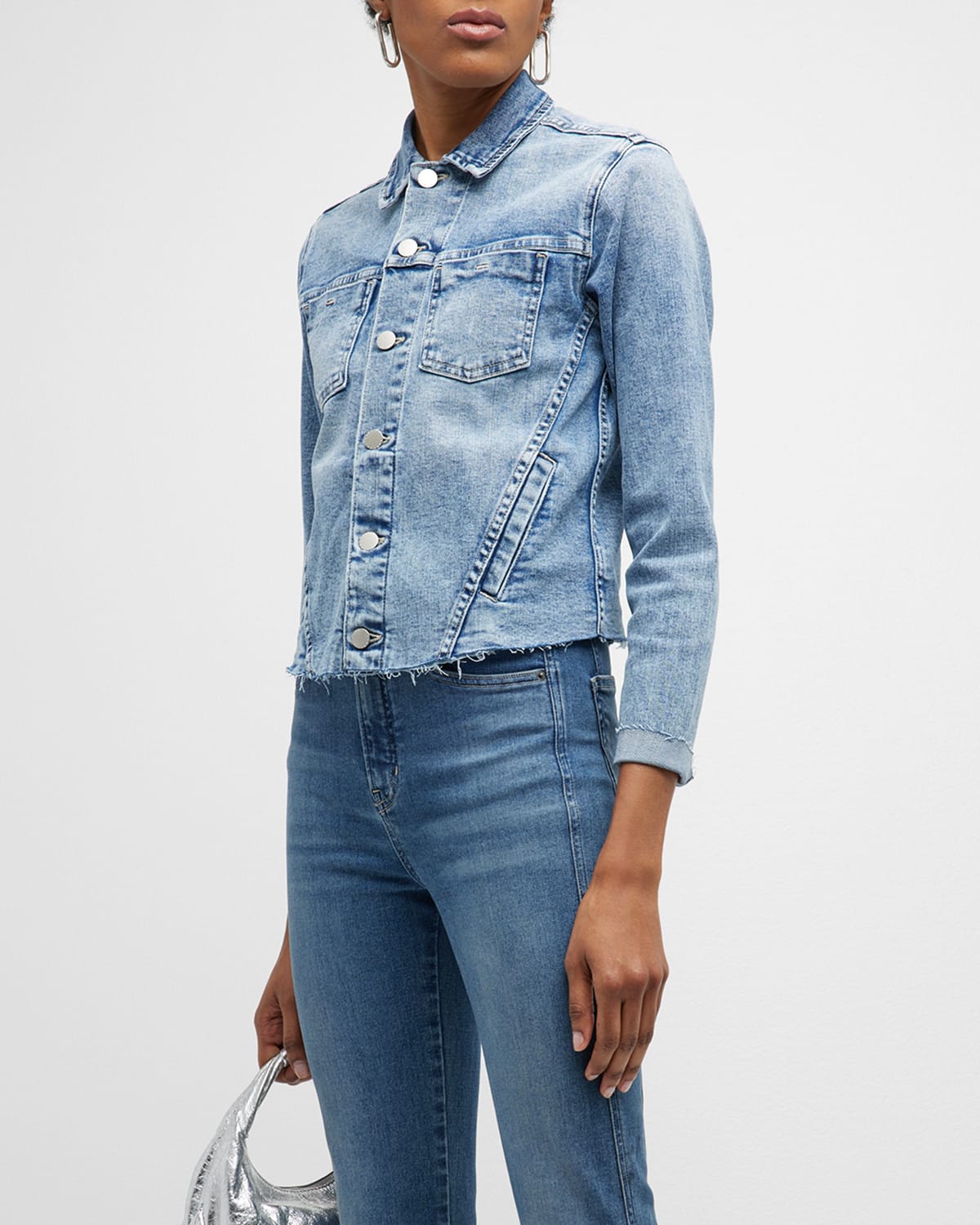 L Agence Janelle Slim Raw Denim Jacket In Sodalite