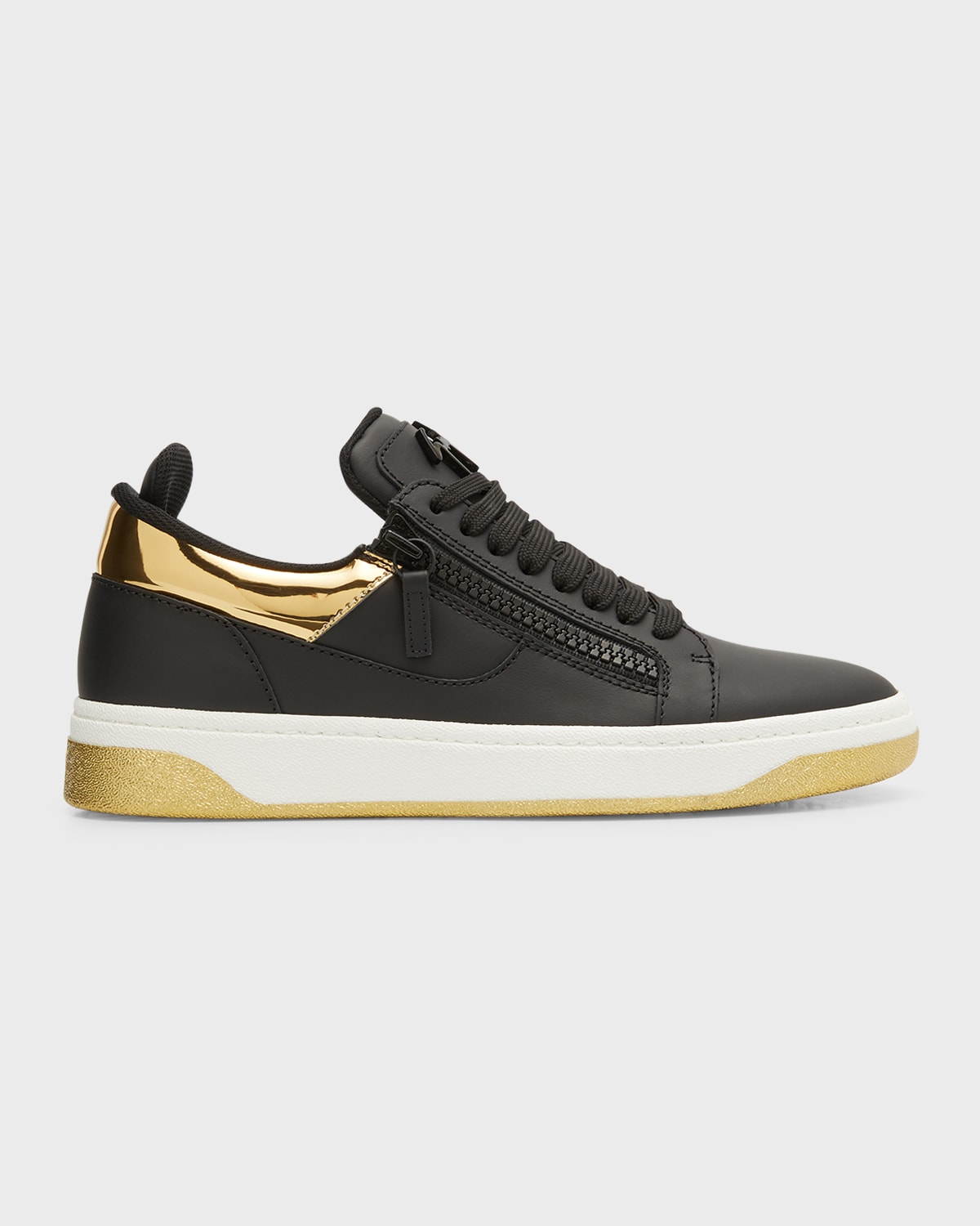 Shop Giuseppe Zanotti Men's Double-zip Leather Sneakers In Nero