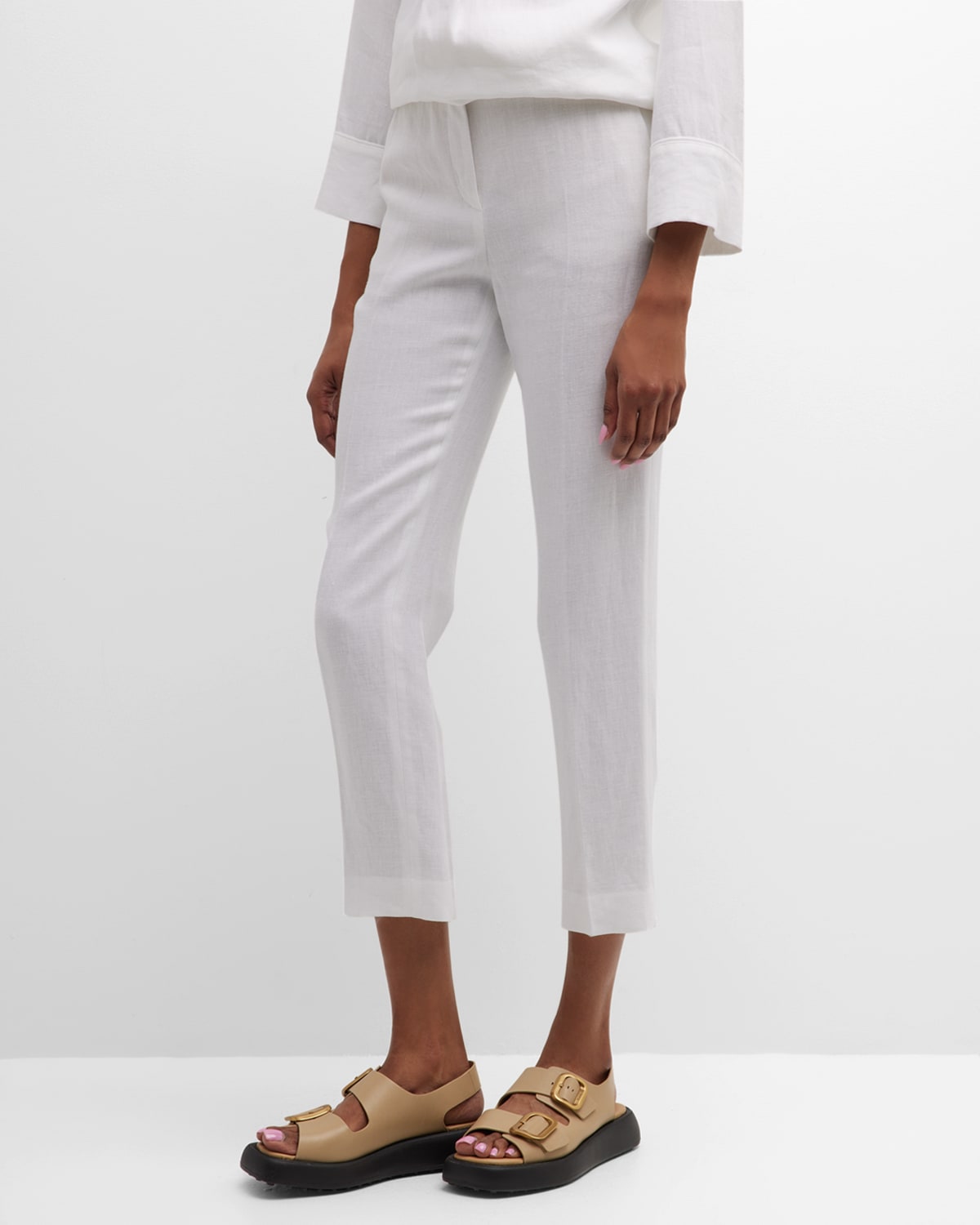 Shop Loro Piana Antigua Straight-leg Linen Trousers In 1000 White