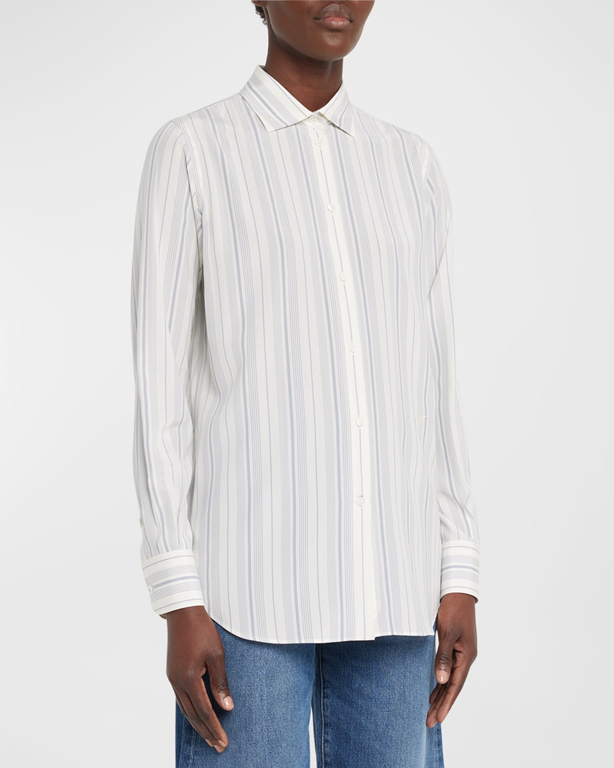 Loro Piana Lake Stripe Silk Button-up Shirt In F4dq Whiteclear B